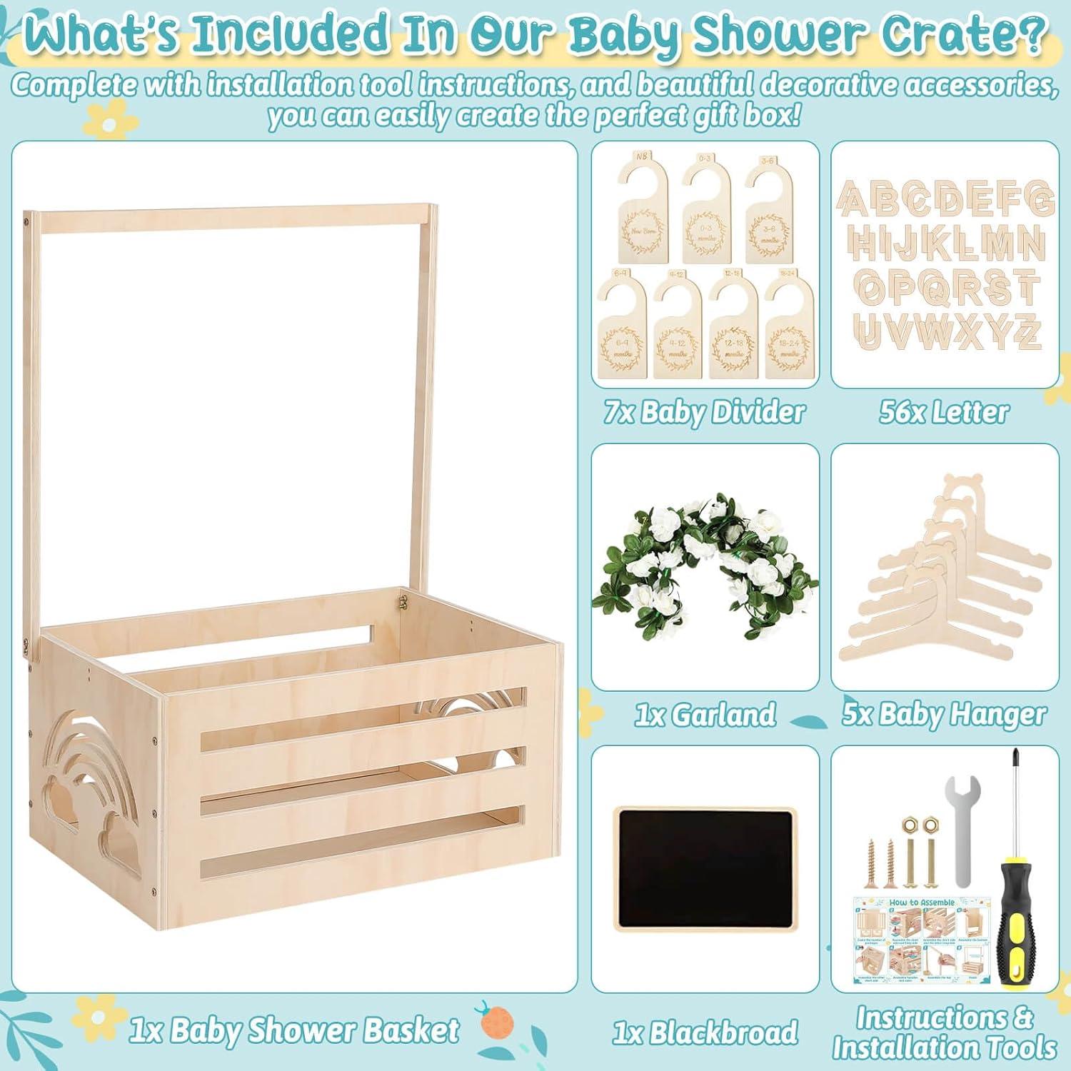 Caja de Bebé de Madera Jupwalz con Perchas y Letras - 40.9x27.9x20.1 cm