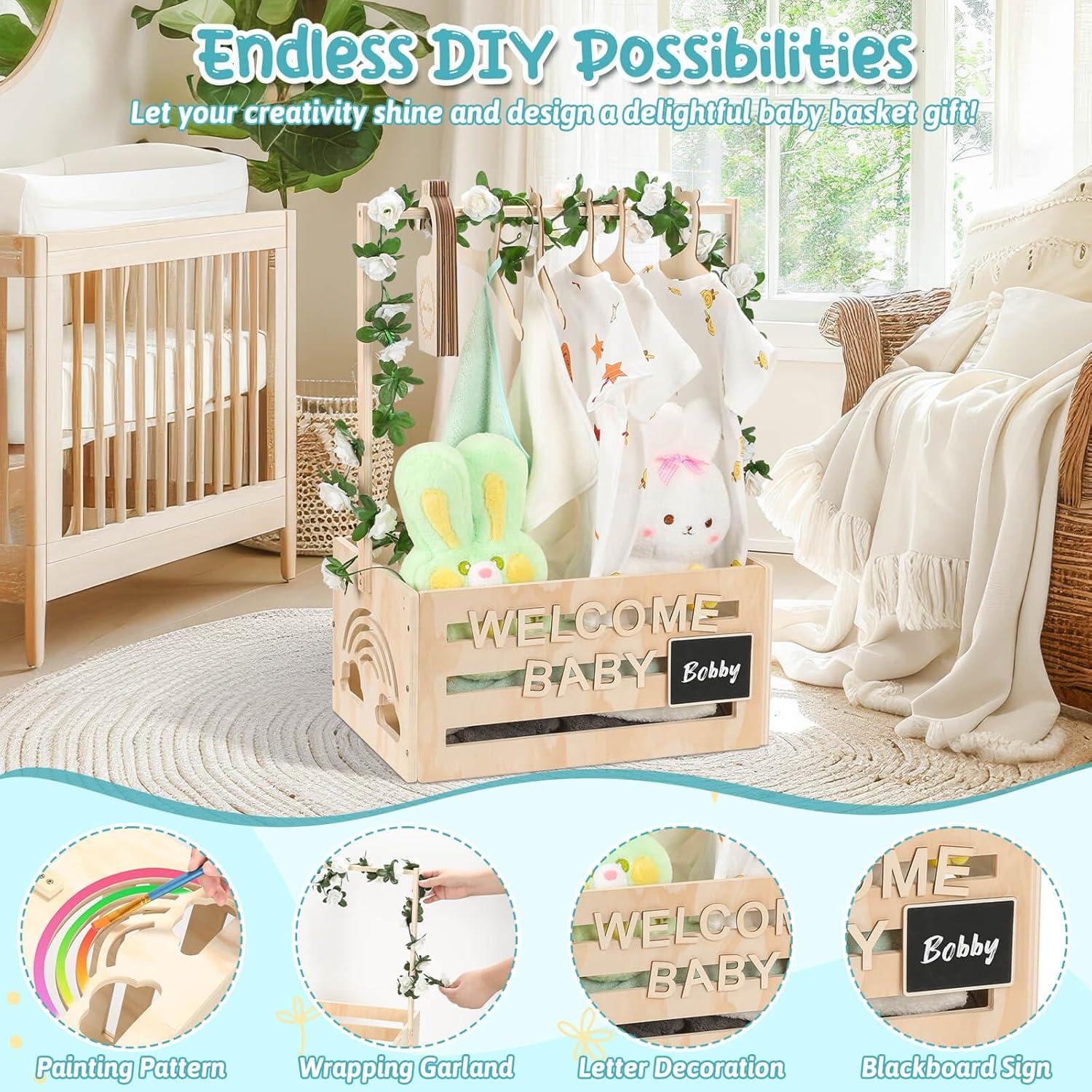 Caja de Bebé de Madera Jupwalz con Perchas y Letras - 40.9x27.9x20.1 cm