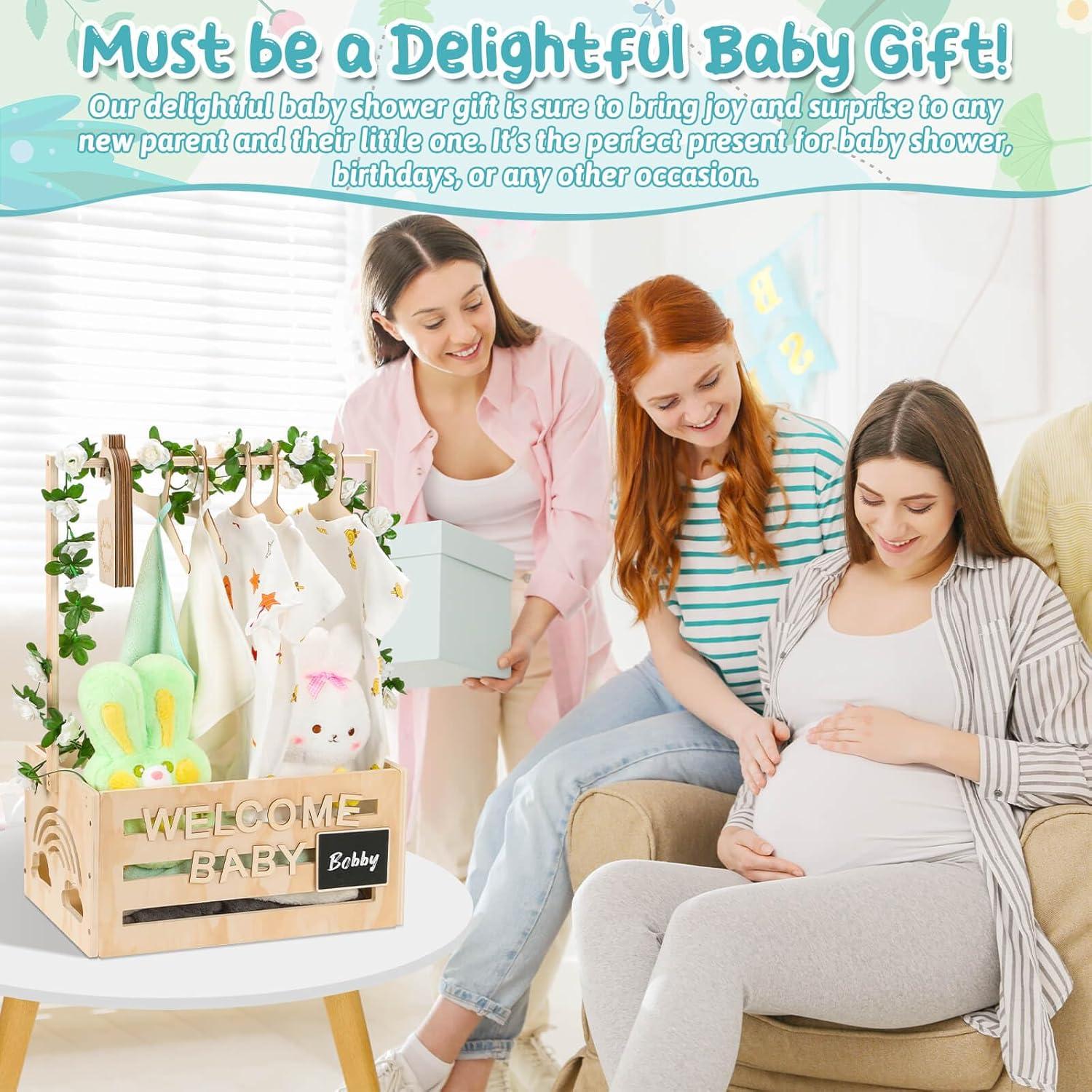 Caja de Bebé de Madera Jupwalz con Perchas y Letras - 40.9x27.9x20.1 cm