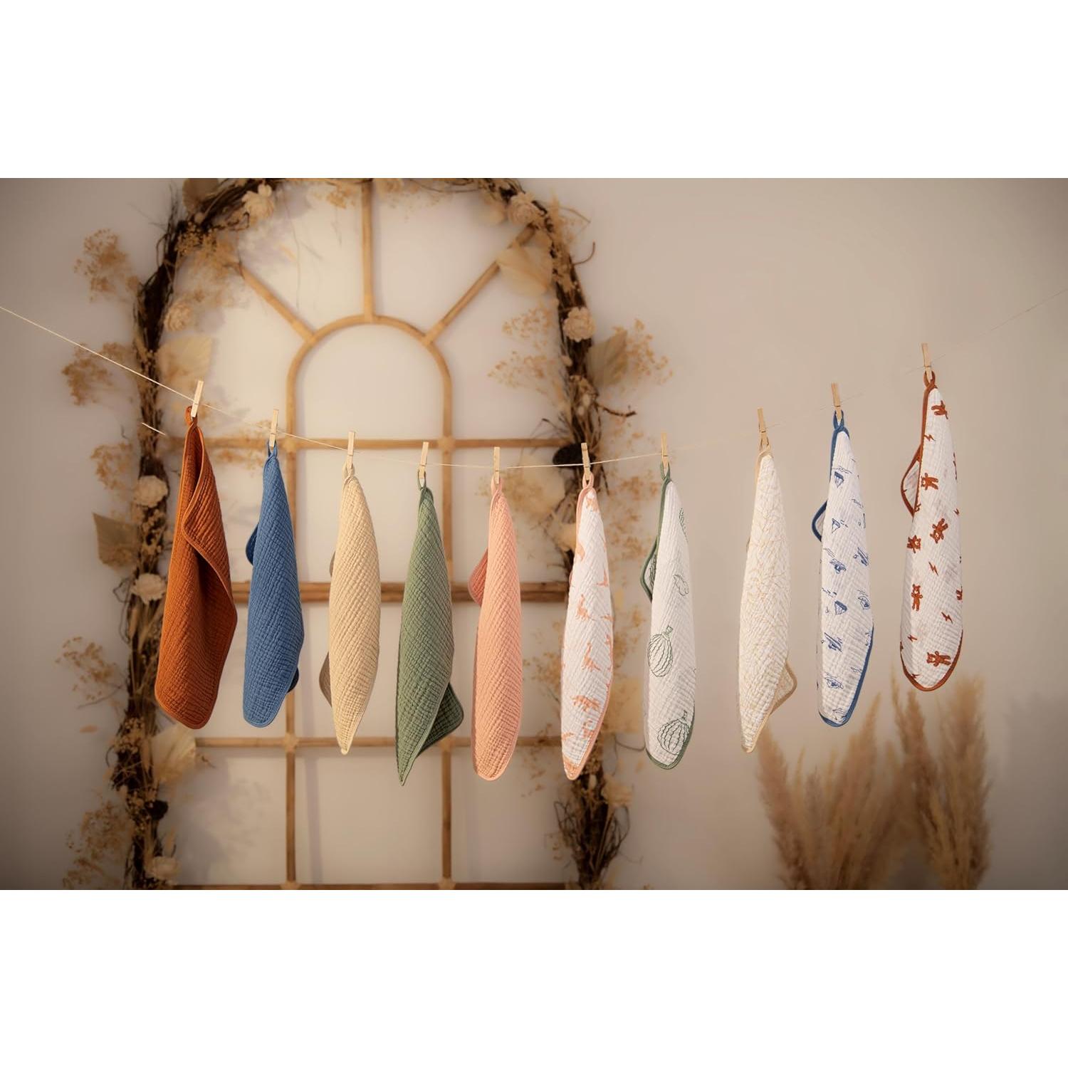 Muslin Burp Cloths, 20"x10"- Pack of 8, 6 Layers Super Soft Absorbent & Breathable 100% Cotton for Baby Drool and Messes, Burp Cloth Baby Boy and Burp Cloths Baby Girl