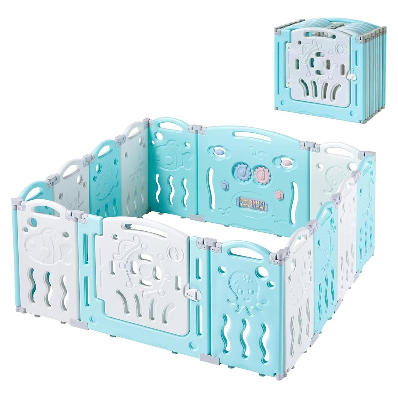 Cerca de Bebé Albott 14 Paneles Ajustable Azul y Blanco