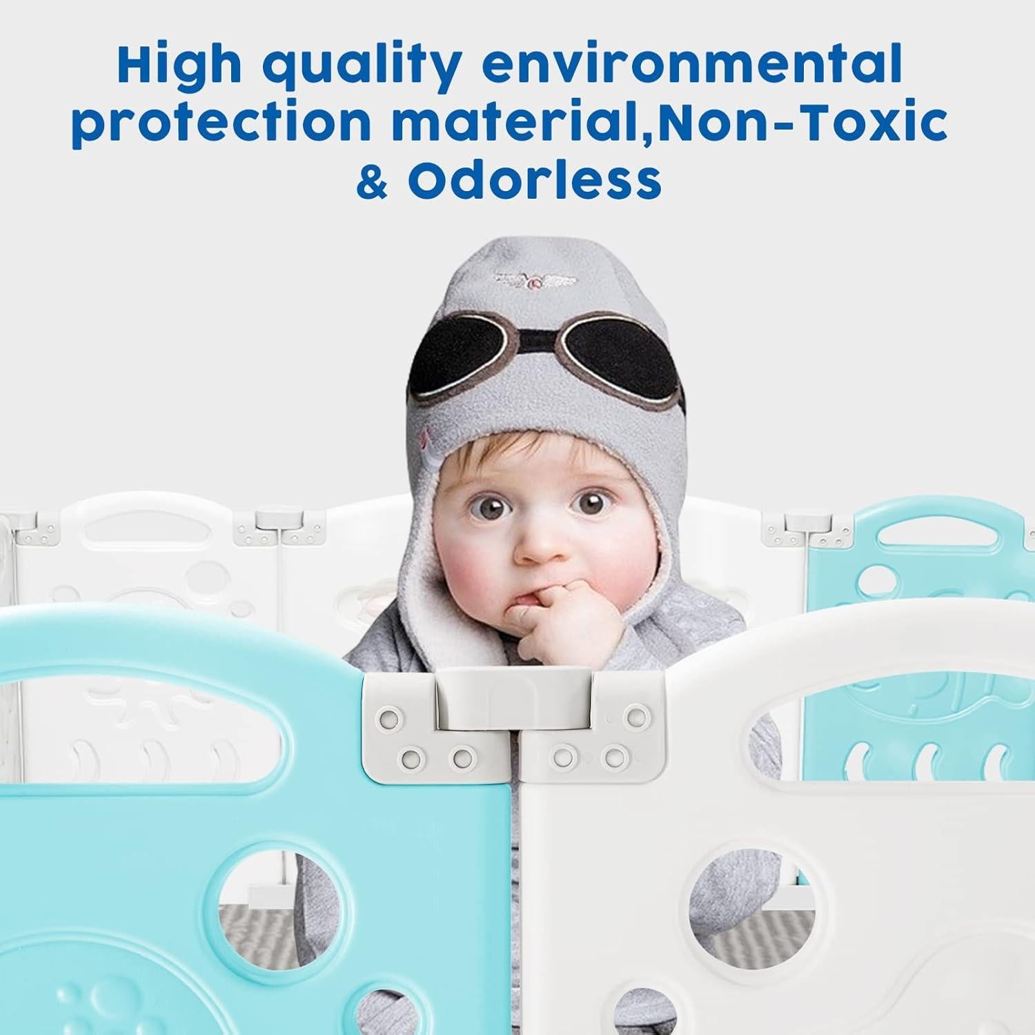 Cerca de Bebé Albott 14 Paneles Ajustable Azul y Blanco