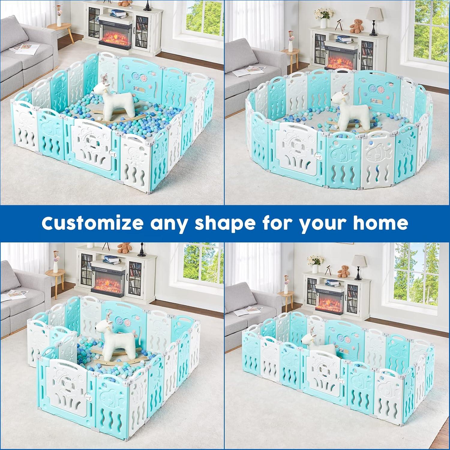 Cerca de Bebé Albott 14 Paneles Ajustable Azul y Blanco