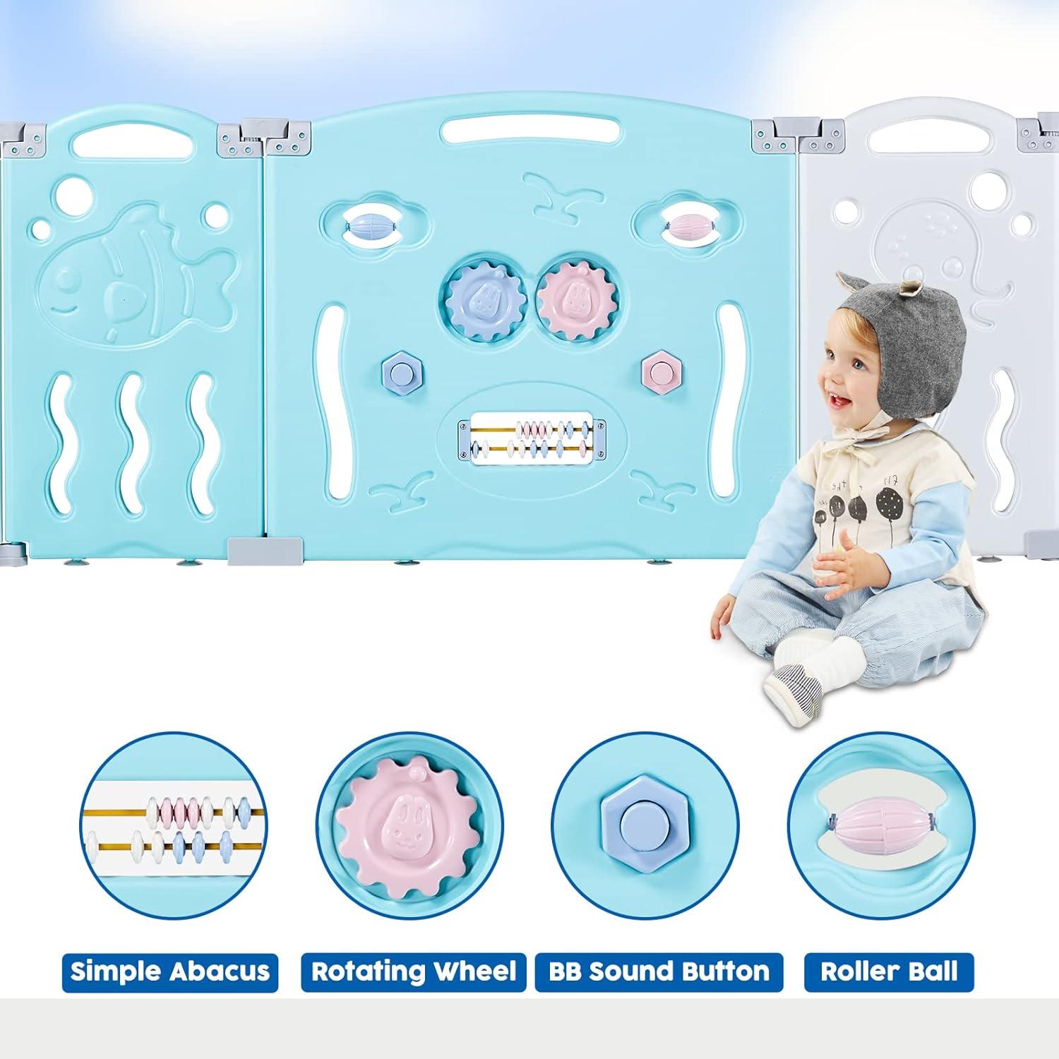 Cerca de Bebé Albott 14 Paneles Ajustable Azul y Blanco