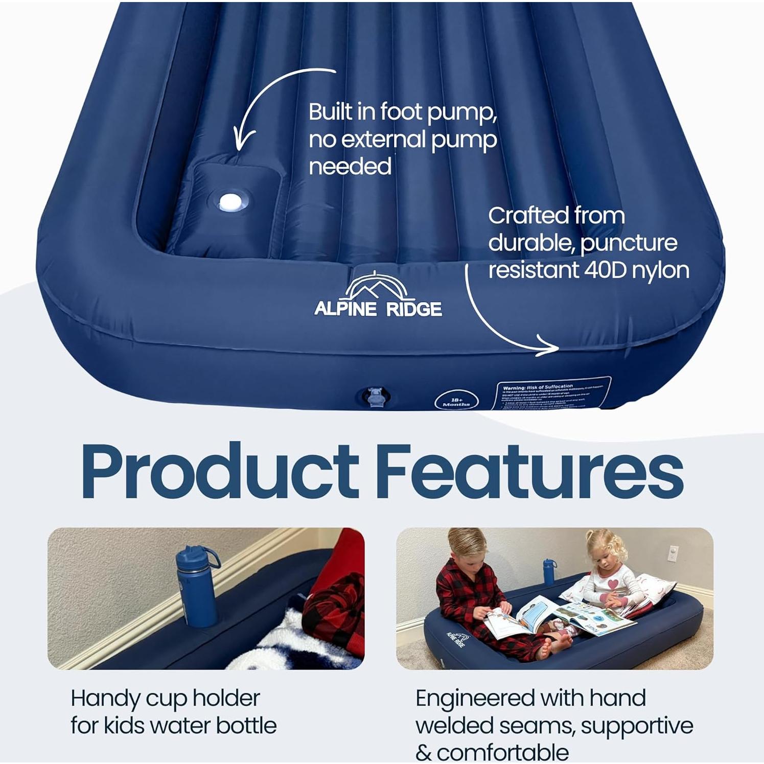 Cama Inflable para Niños Alpine Ridge con Bomba de Pie - Azul