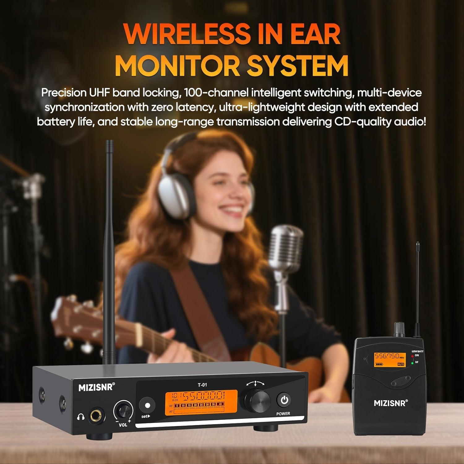Sistema de Monitoreo In Ear Inalámbrico MIZISNR T-01 UHF 80m
