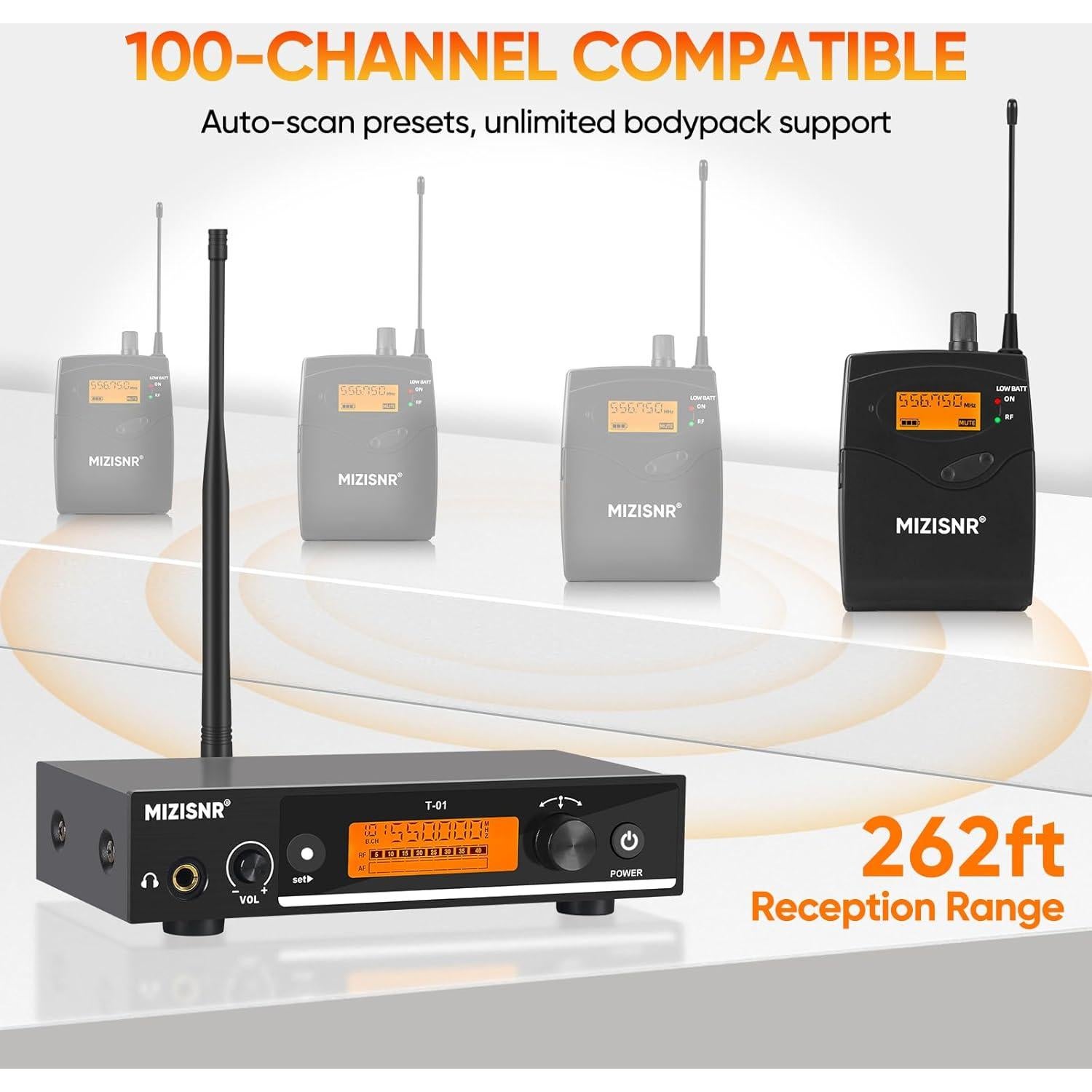 Sistema de Monitoreo In Ear Inalámbrico MIZISNR T-01 UHF 80m