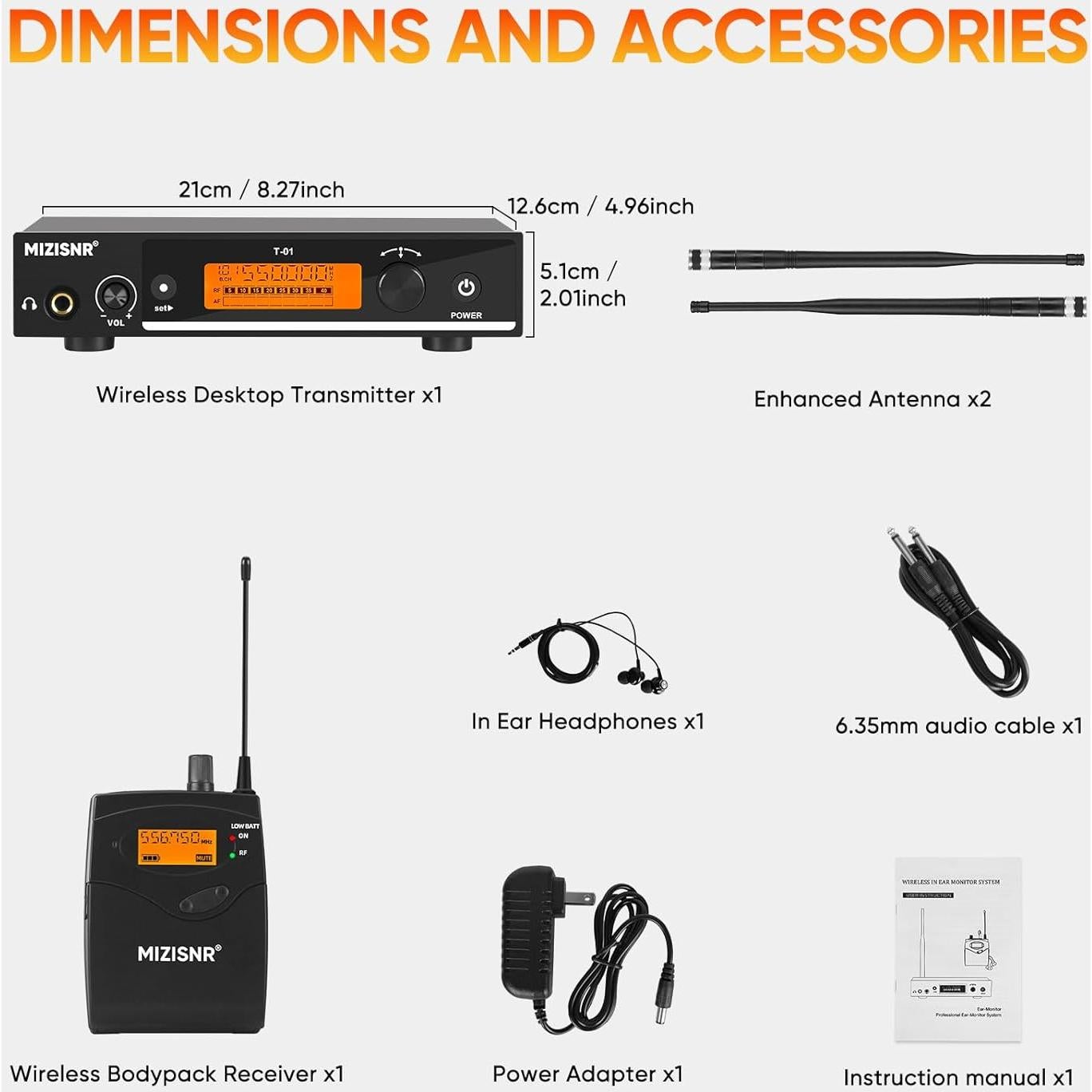 Sistema de Monitoreo In Ear Inalámbrico MIZISNR T-01 UHF 80m