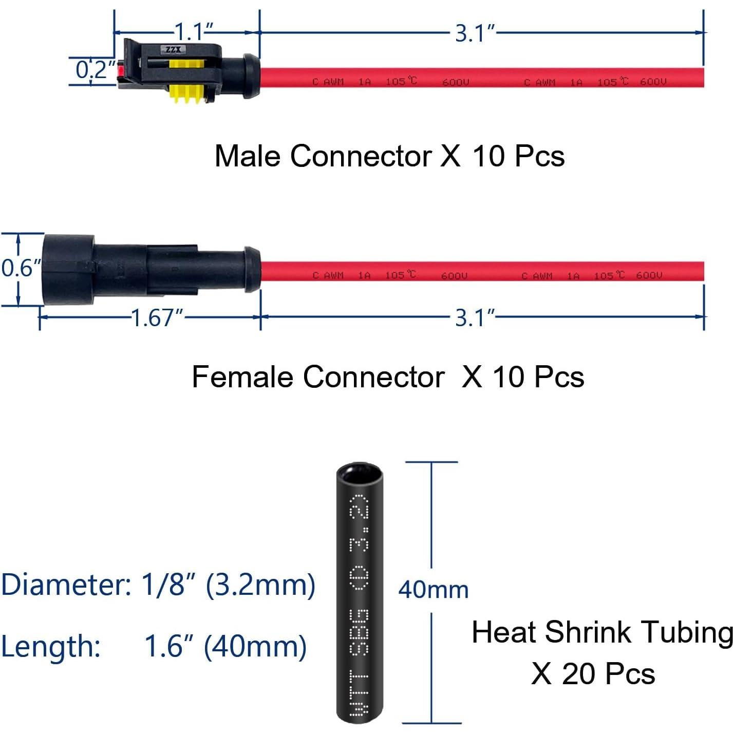 Kit de 10 Conectores Eléctricos Impermeables 1 Pin 16 AWG Twippo