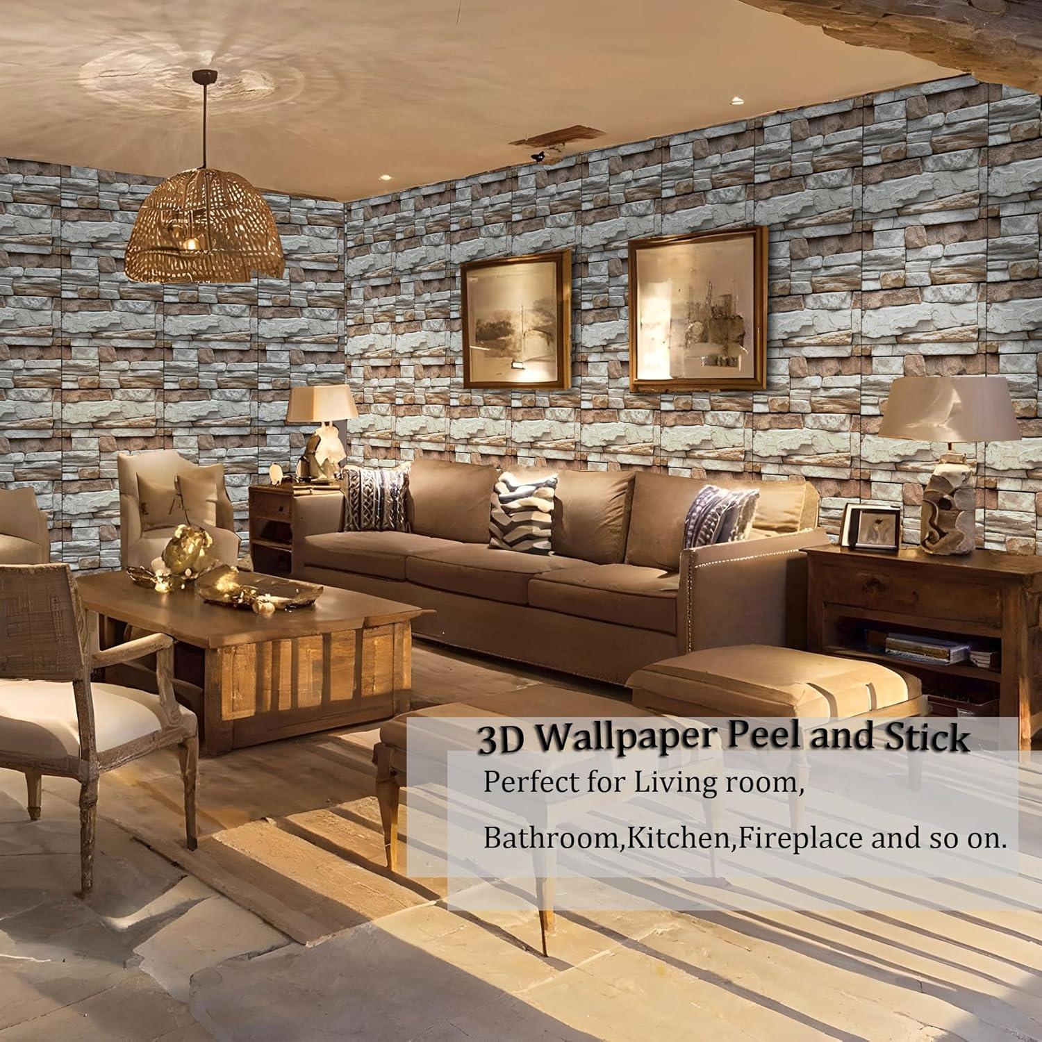 Paneles de Pared 3D Autoadhesivos PVC Gris Roca 10PCS 30x30cm