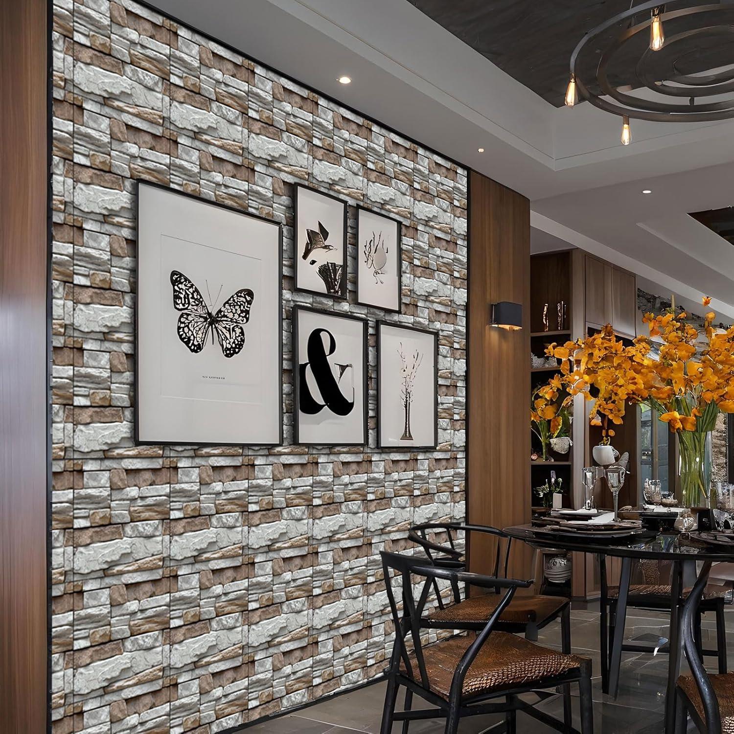 Paneles de Pared 3D Autoadhesivos PVC Gris Roca 10PCS 30x30cm