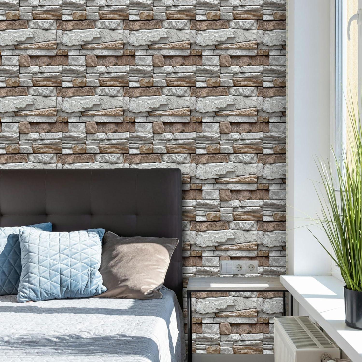 Paneles de Pared 3D Autoadhesivos PVC Gris Roca 10PCS 30x30cm