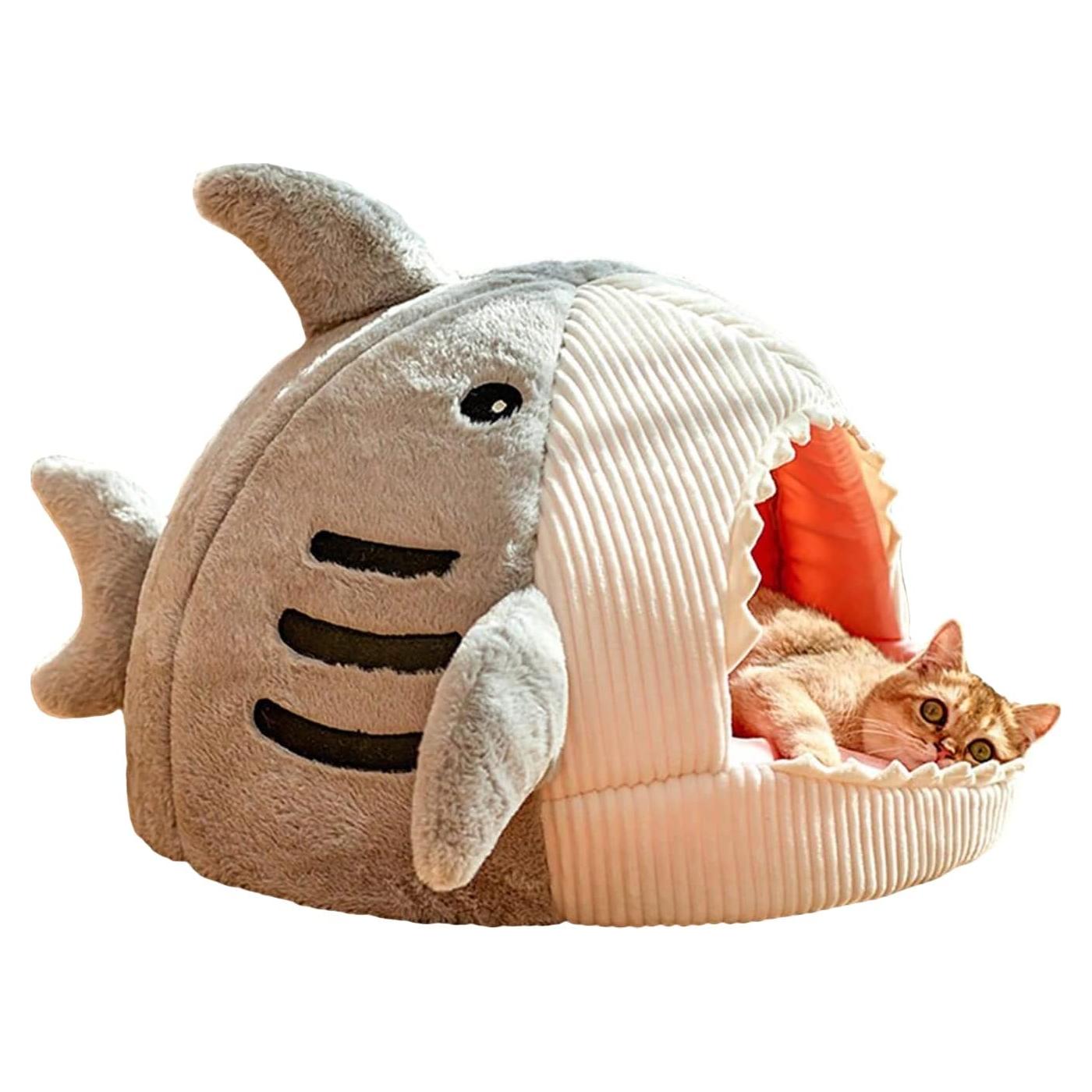 Cama para Gato QWINEE Tiburón Gris Pequeño Suave 30 cm