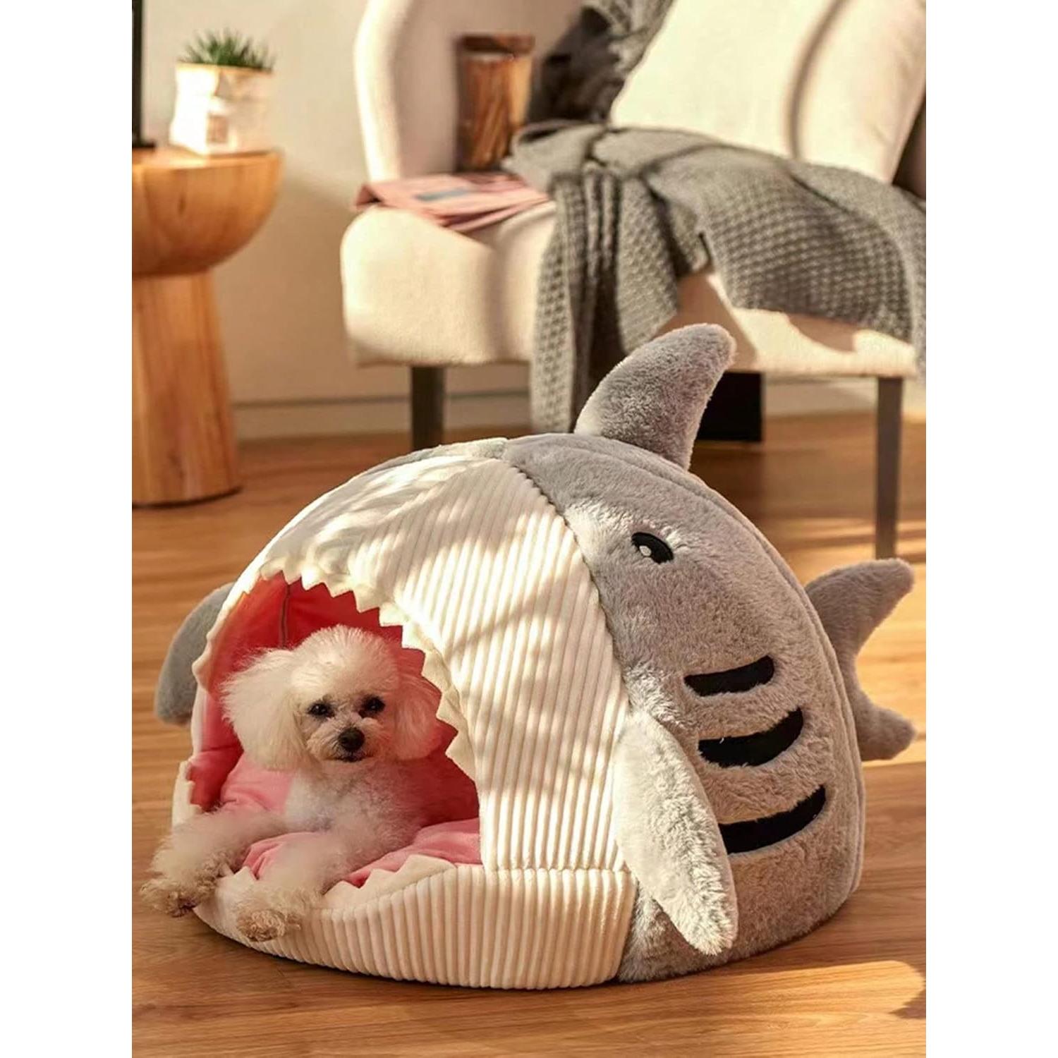 Cama para Gato QWINEE Tiburón Gris Pequeño Suave 30 cm