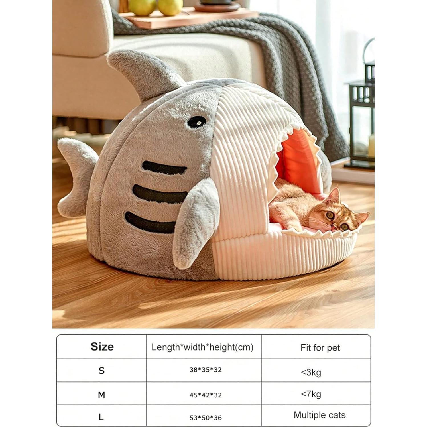 Cama para Gato QWINEE Tiburón Gris Pequeño Suave 30 cm