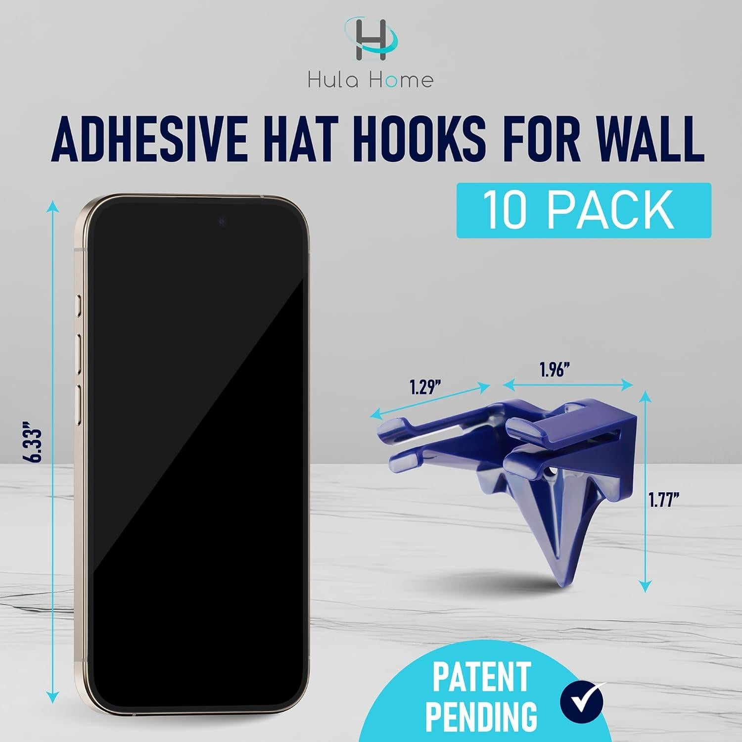 Ganchos Adhesivos para Sombreros Hula Home - Paquete de 10 Azul