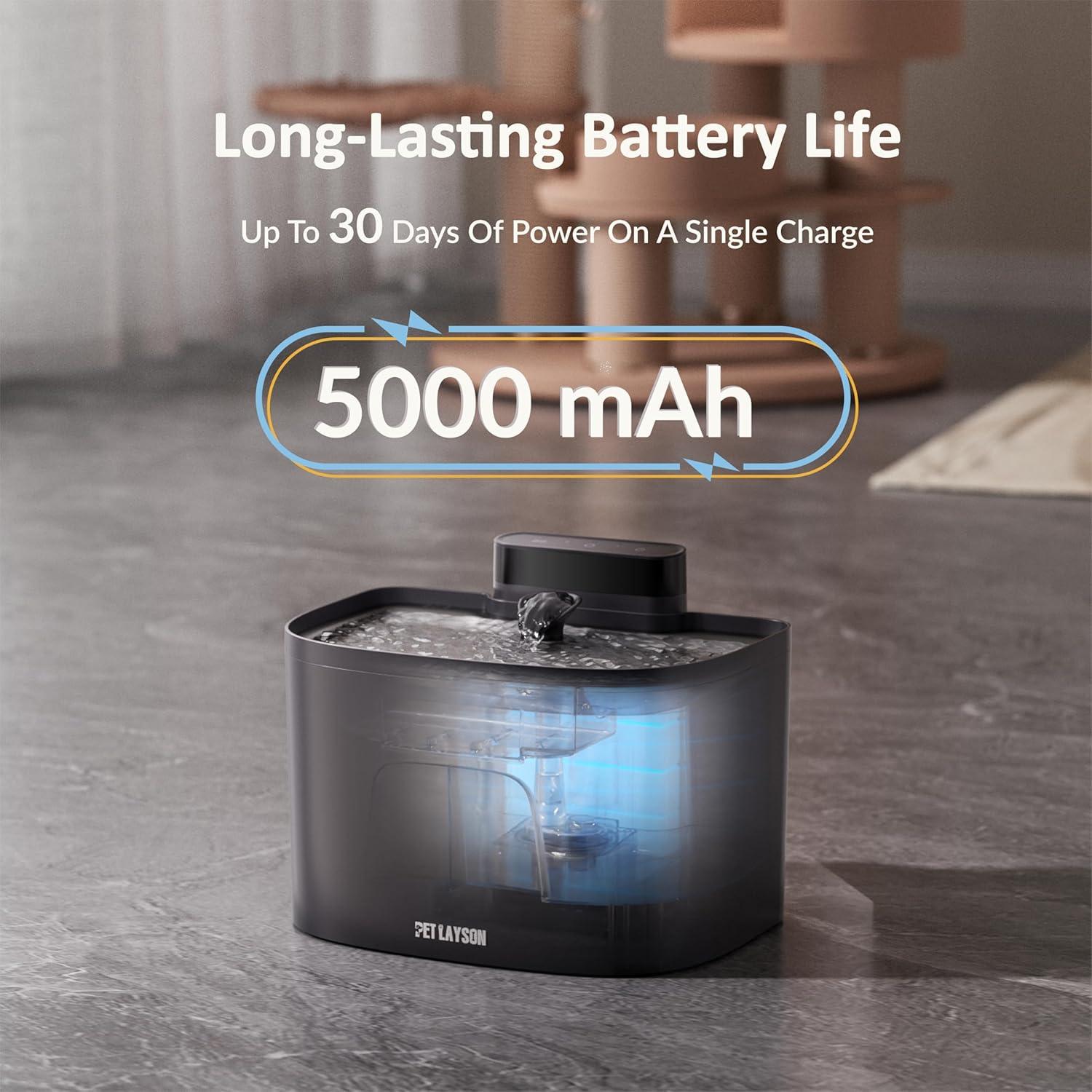 Fuente de Agua Inalámbrica para Gatos PET LAYSON 3.6L Negra