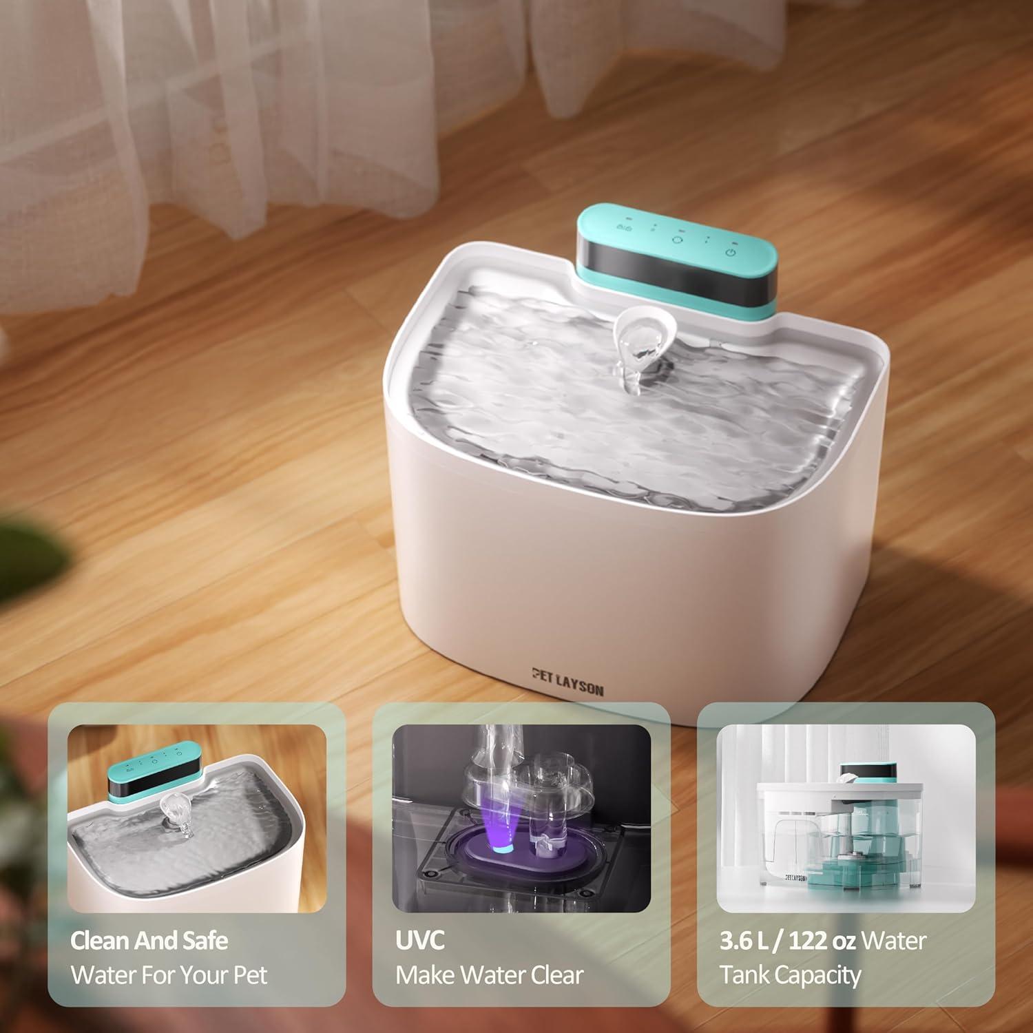 Fuente de Agua Inalámbrica para Gatos PET LAYSON 3.6L Negra