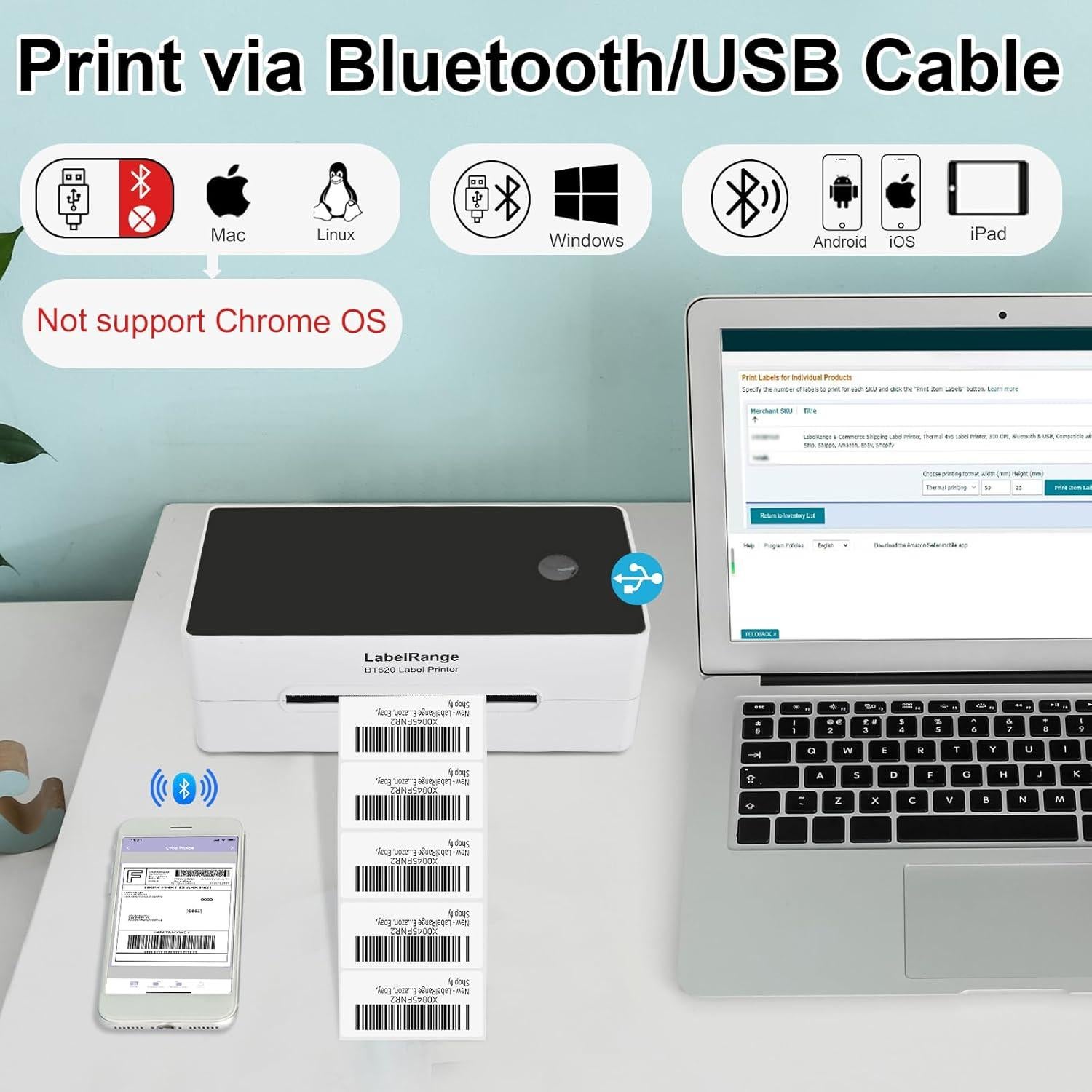 Impresora de Etiquetas Térmica LabelRange BT620 300 DPI Bluetooth USB