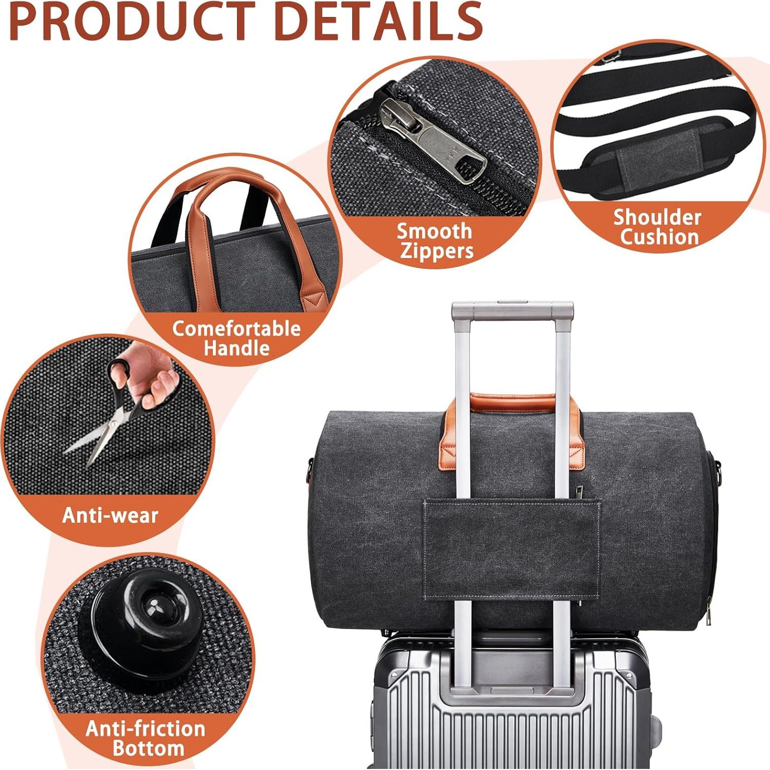 Bolsa de viaje 2 en 1 para hombres Lona Negra 50L