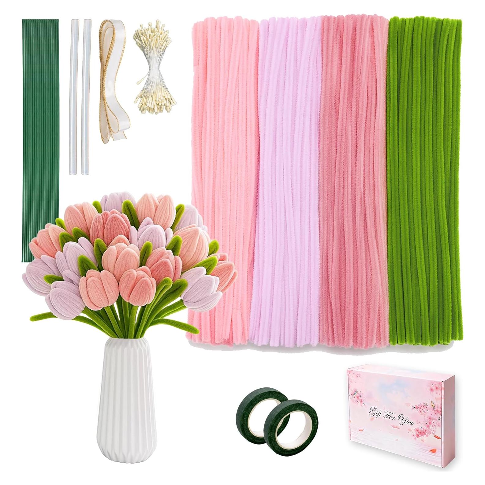 Kit de Manualidades 400 PCS Limpiadores de Tubos Brenzo Rosa