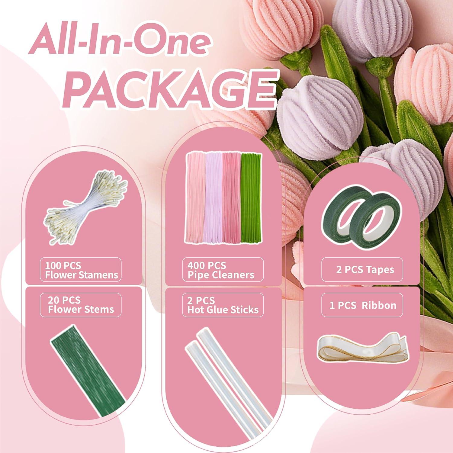 Kit de Manualidades 400 PCS Limpiadores de Tubos Brenzo Rosa