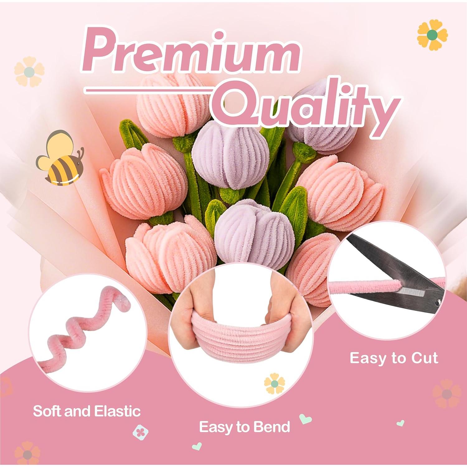 Kit de Manualidades 400 PCS Limpiadores de Tubos Brenzo Rosa