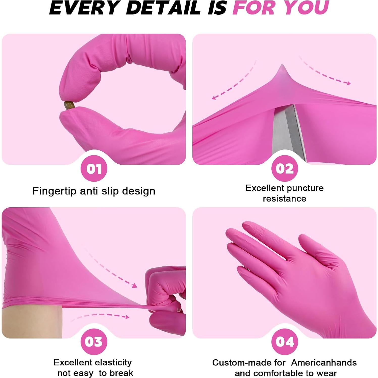 Guantes de Nitrilo Desechables FINITEX Rosa 100 Unidades 3.5mil