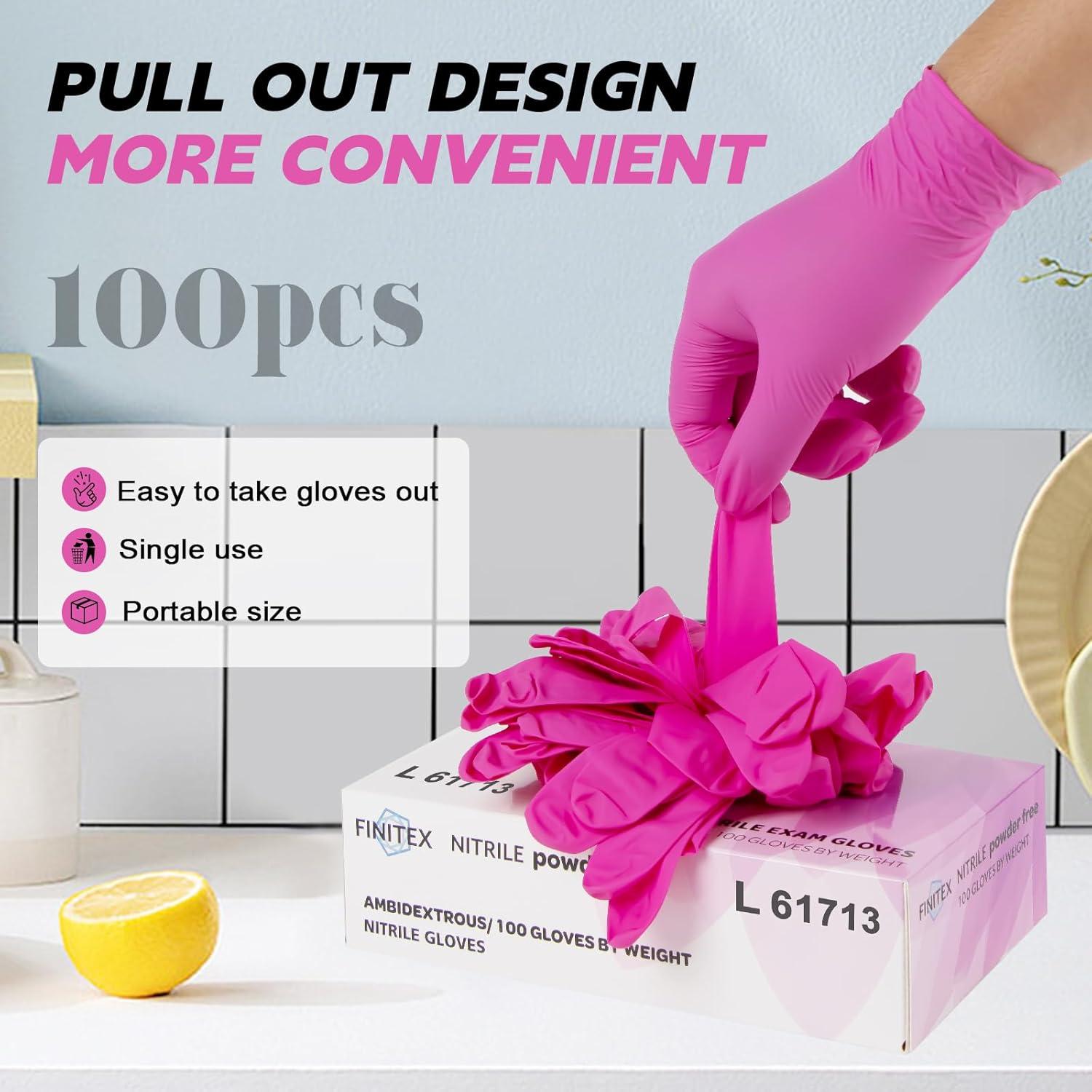 Guantes de Nitrilo Desechables FINITEX Rosa 100 Unidades 3.5mil