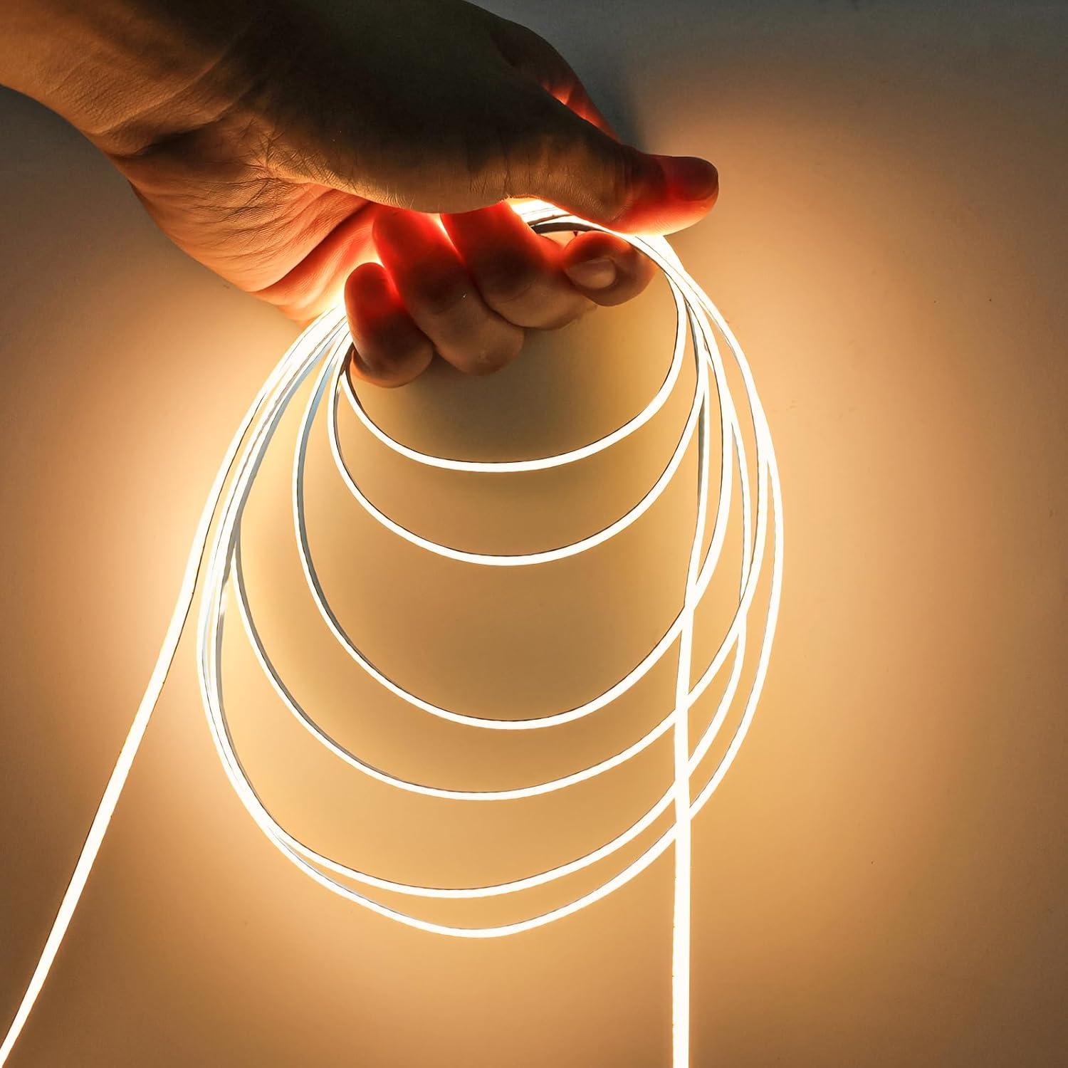 Tira de Luz LED COB 5V 3mm Blanca Cálida 3000K 5m 2000 LEDs