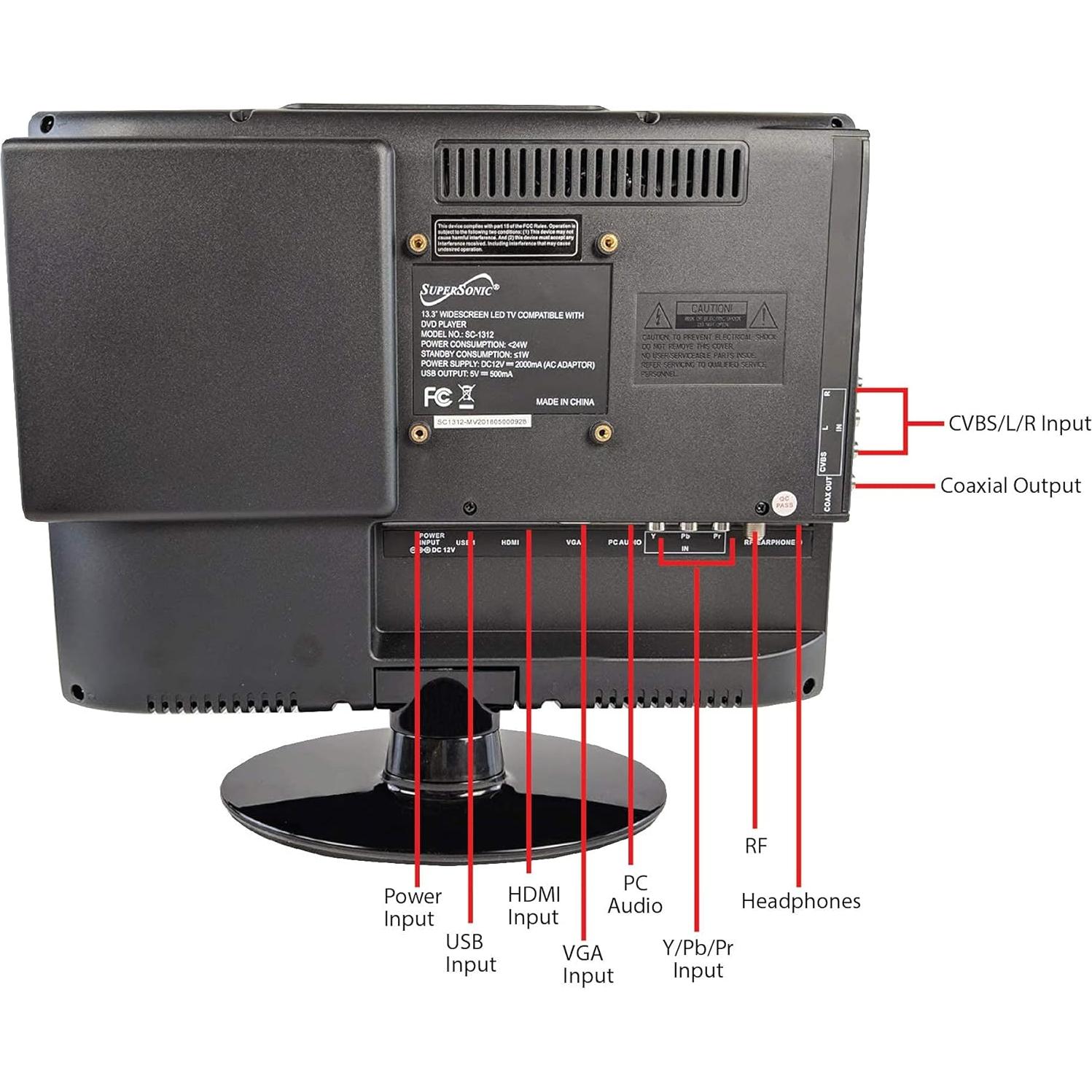 Televisor ELED FHD Supersonic SC-1312 13.3" 1080p DVD HDMI USB