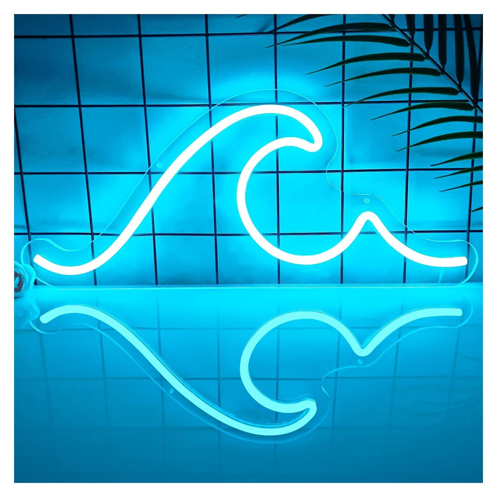 Luz de Neón Ajoyferris Wave LED Azul Hielo 42x17.8cm