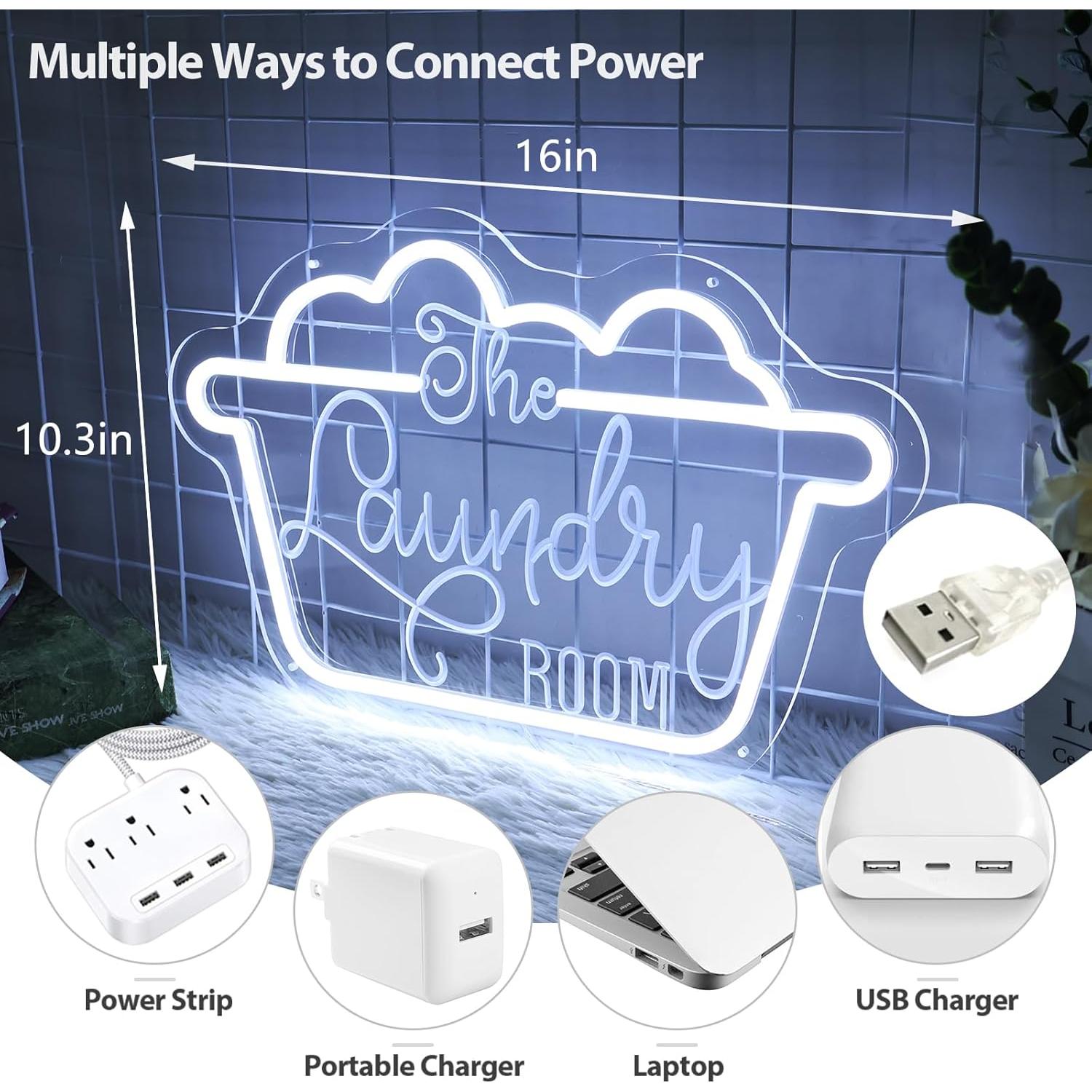 Letrero de Neón LED Lavandería MinIeoh 40.64x26.16cm USB