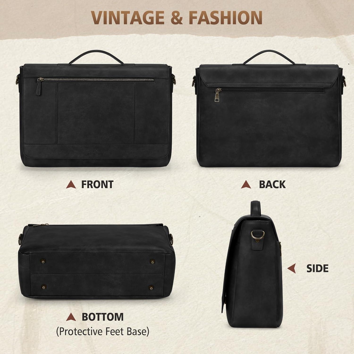 Bolsa de Mensajero de Cuero RAINSMORE para Laptop 15.6" Negra