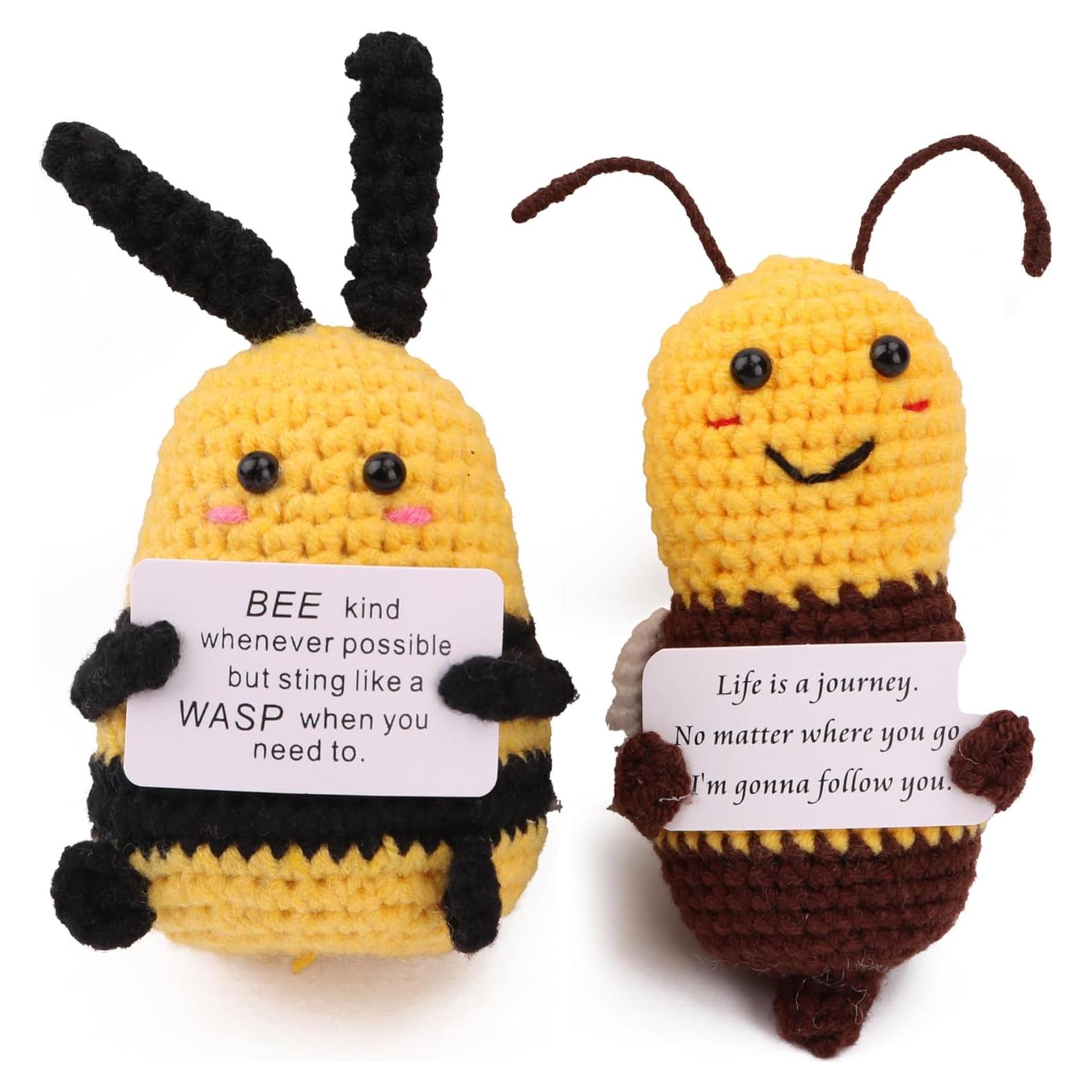 2 Piezas Abejas de Crochet Hechas a Mano con Tarjeta - Decoración