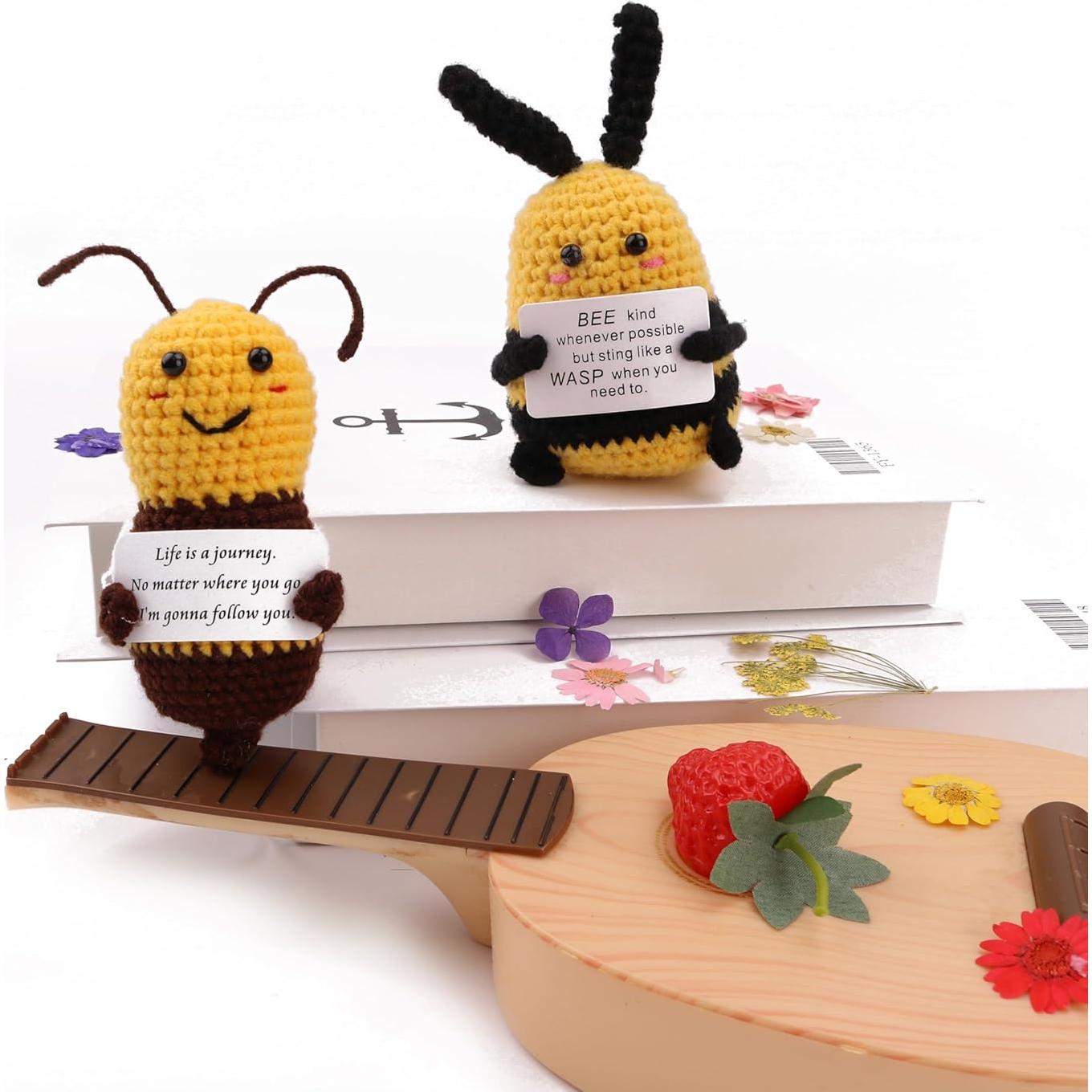 2 Piezas Abejas de Crochet Hechas a Mano con Tarjeta - Decoración