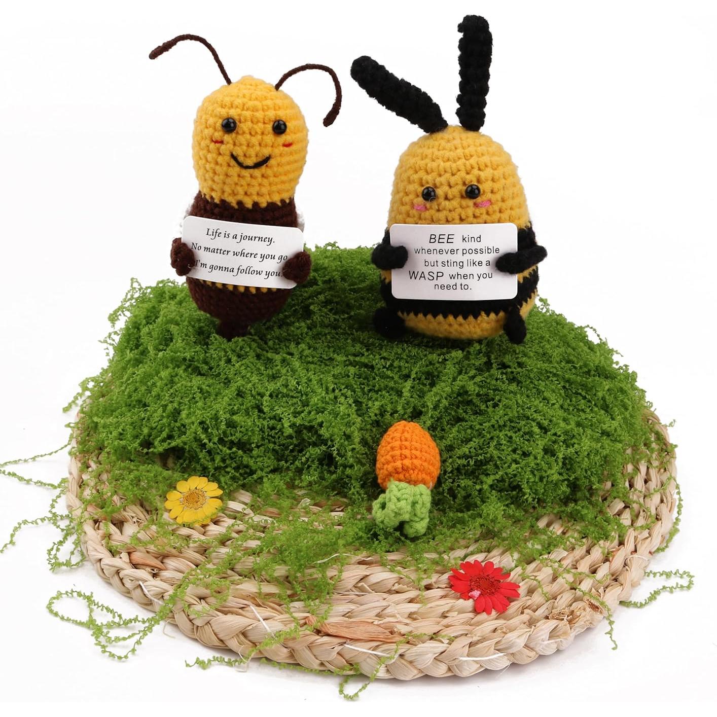 2 Piezas Abejas de Crochet Hechas a Mano con Tarjeta - Decoración