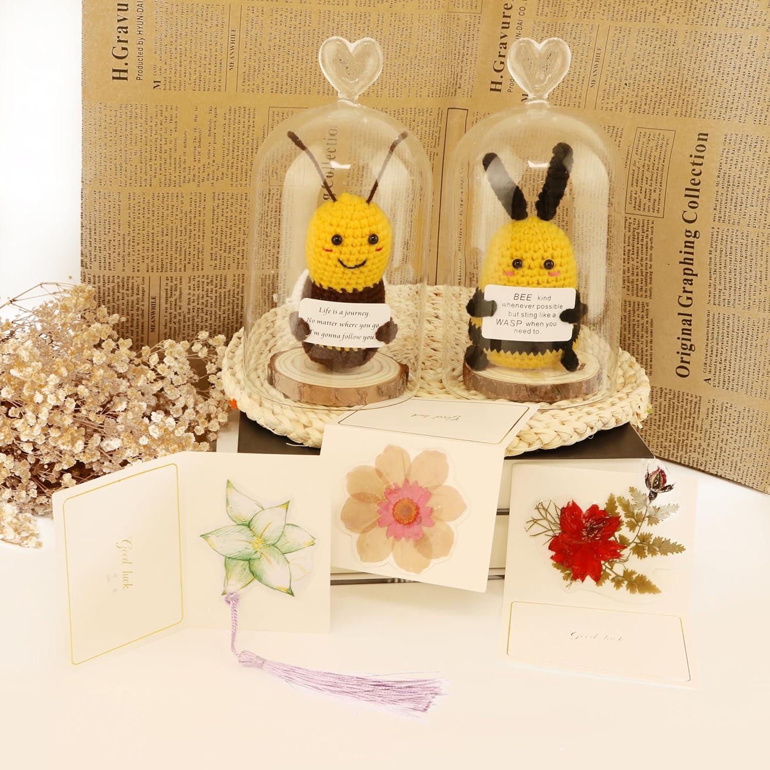 2 Piezas Abejas de Crochet Hechas a Mano con Tarjeta - Decoración