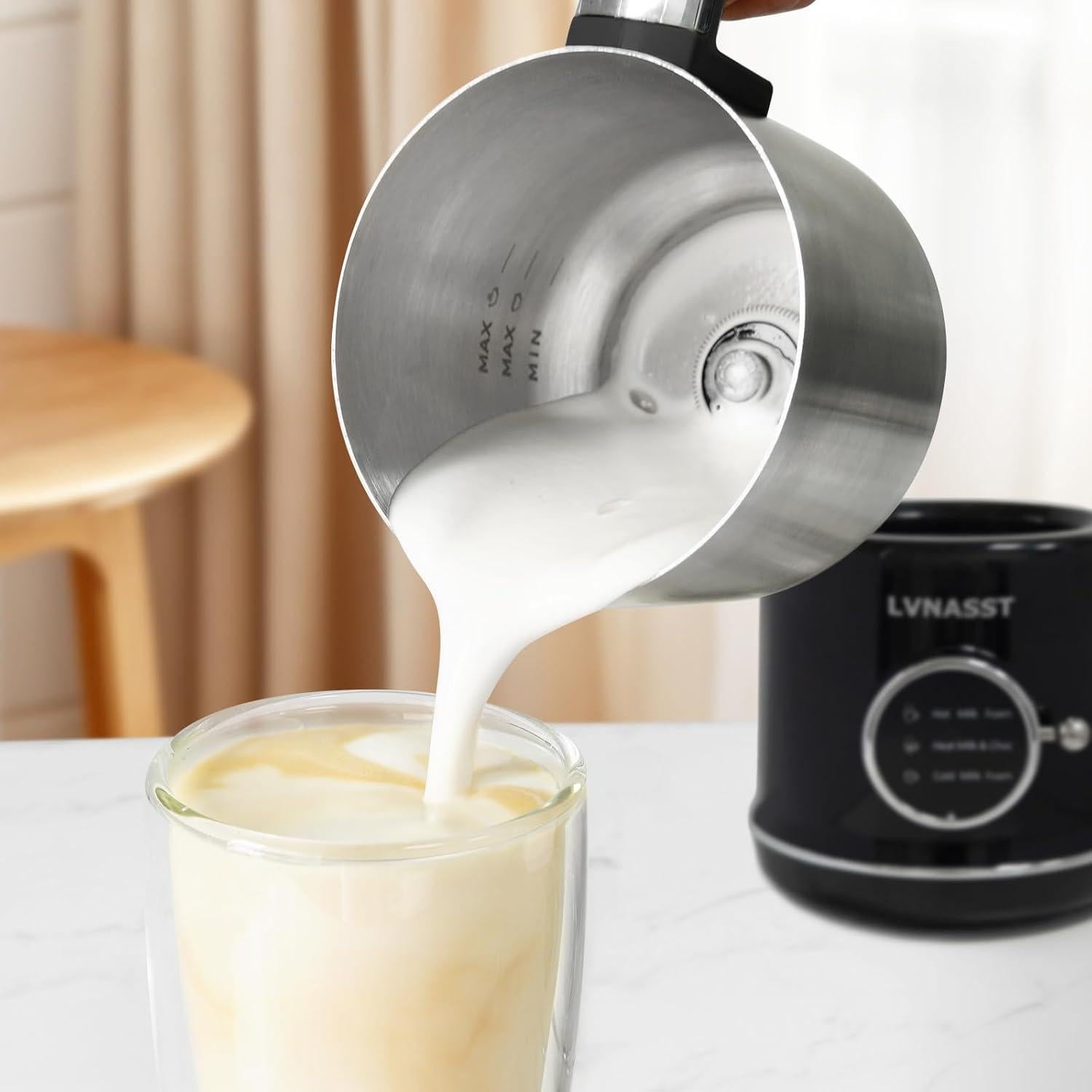 Espumador de Leche Eléctrico LVNASST 355ml Acero Inoxidable