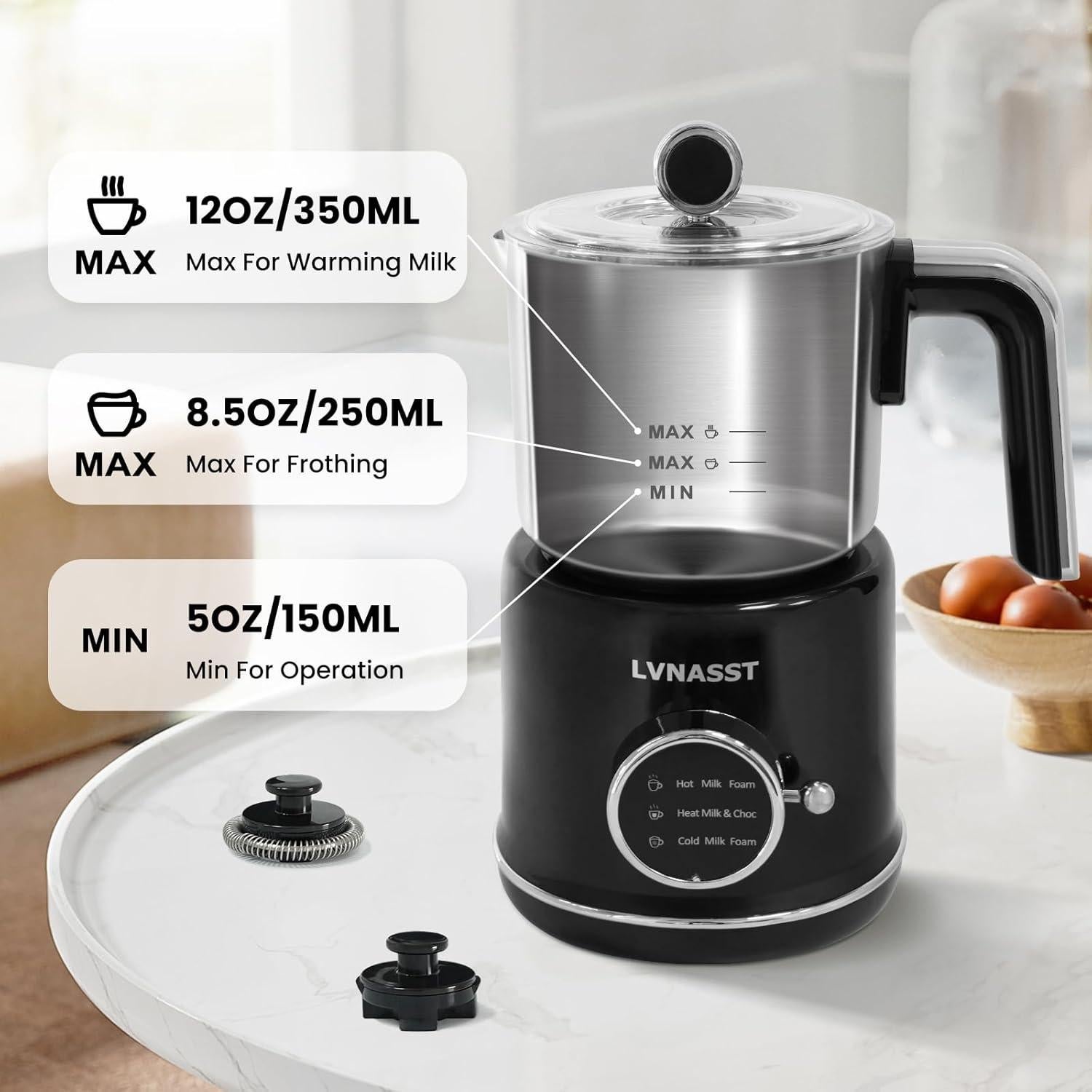 Espumador de Leche Eléctrico LVNASST 355ml Acero Inoxidable