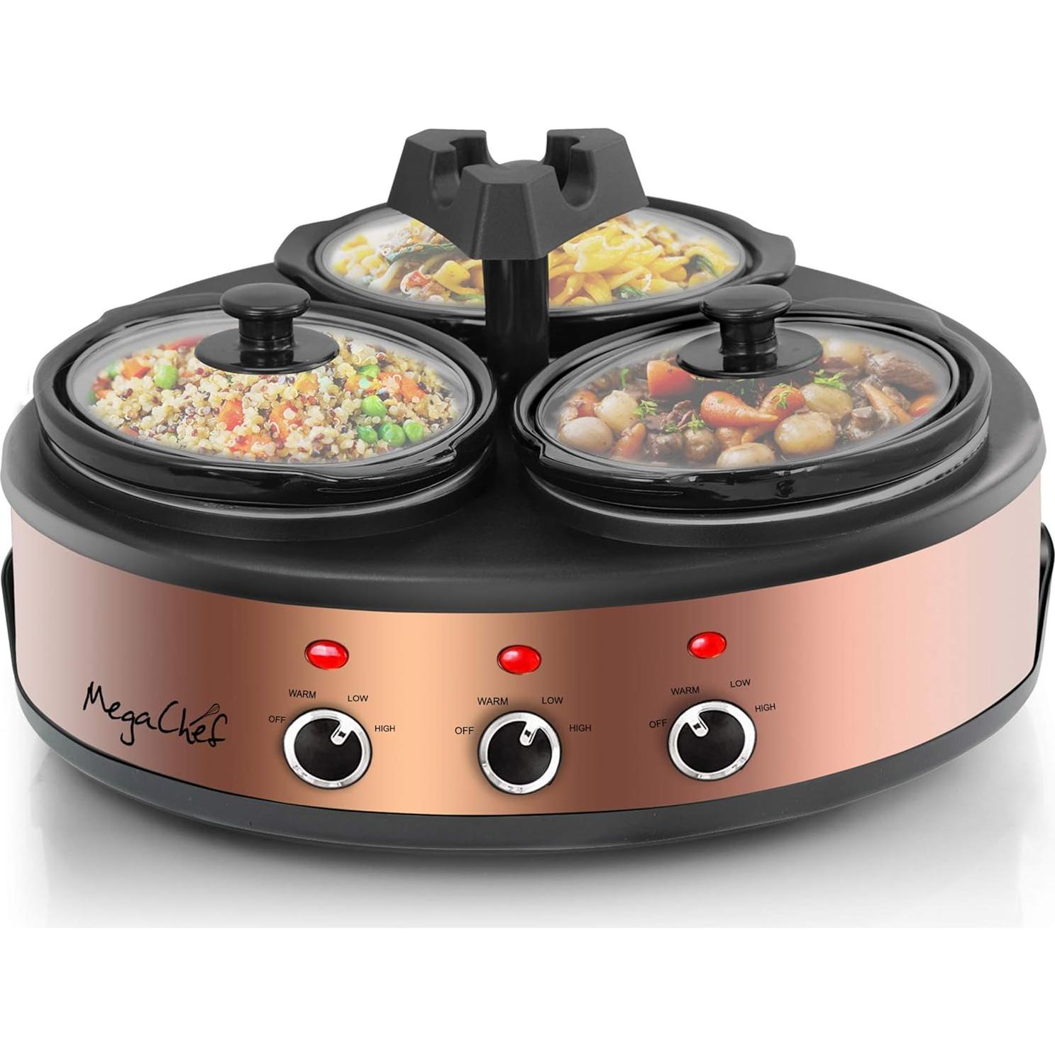 Olla de Cocción Lenta MegaChef Redonda 1.89L con 3 Ollas