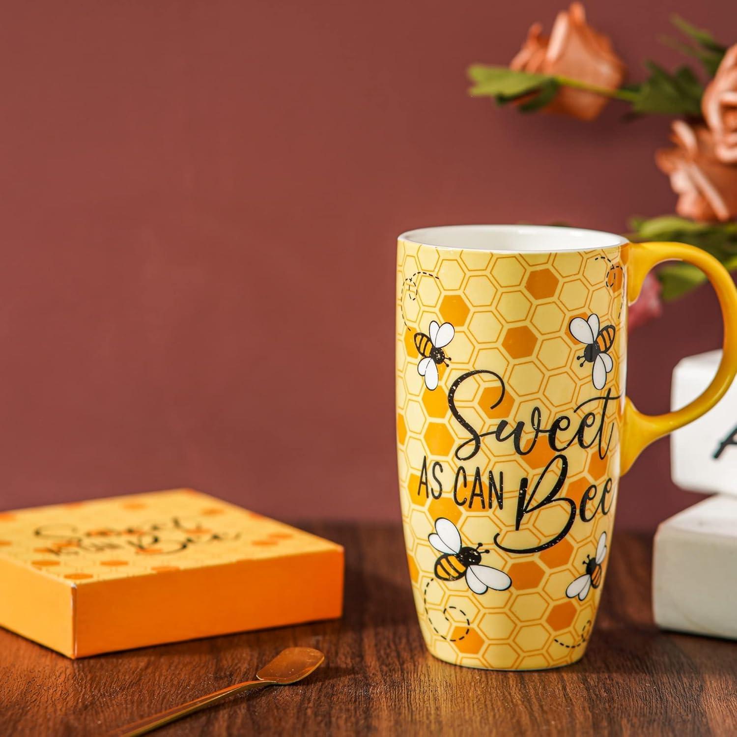 Taza de Viaje Cerámica Topadorn 500ml con Tapa y Asa Abeja