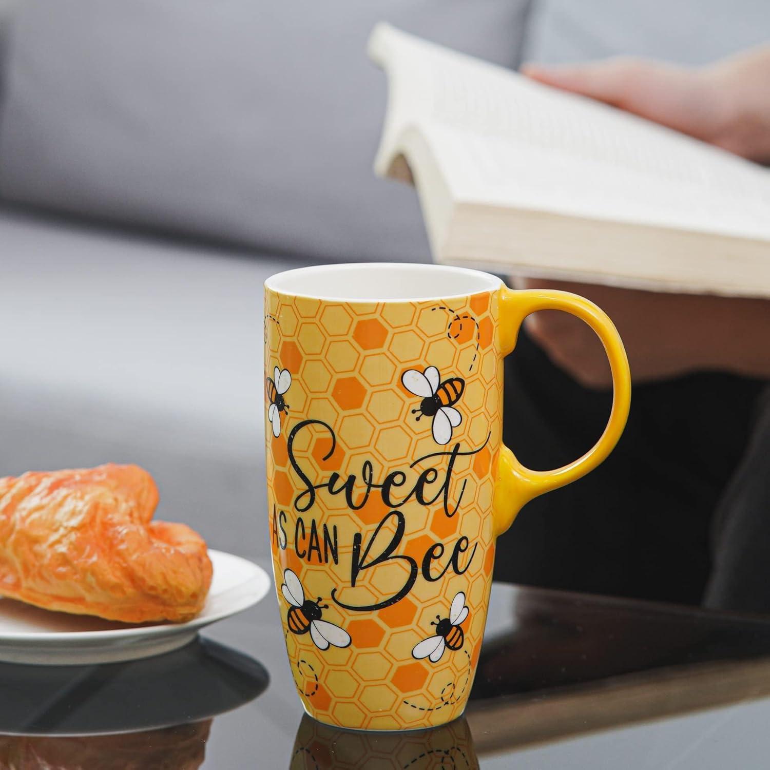 Taza de Viaje Cerámica Topadorn 500ml con Tapa y Asa Abeja