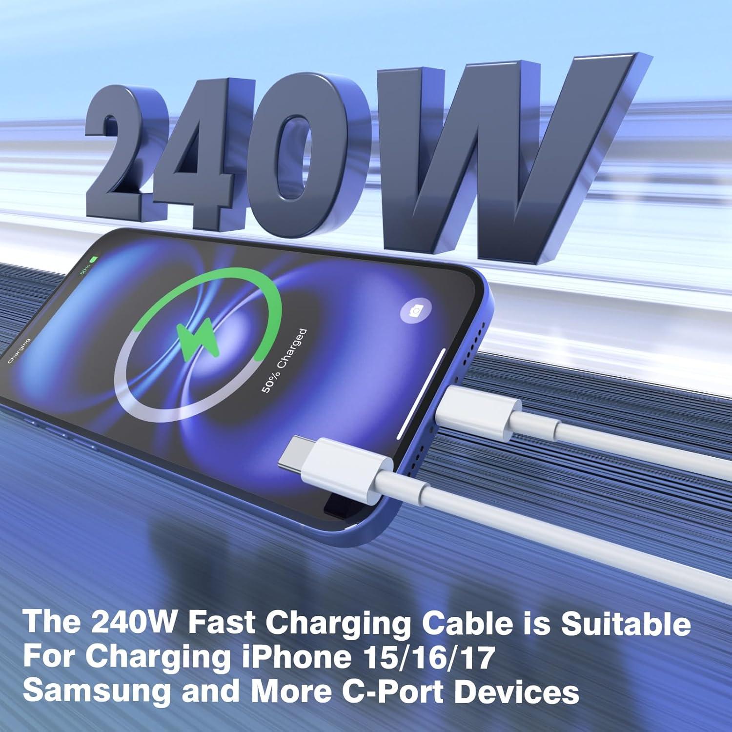 Cable USB C a USB C QZIIW 240W Carga Rápida 3x3FT