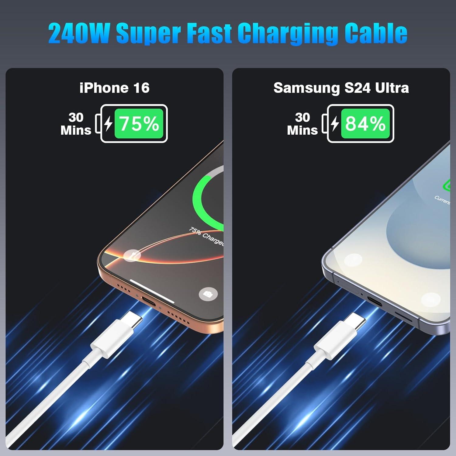 Cable USB C a USB C QZIIW 240W Carga Rápida 3x3FT