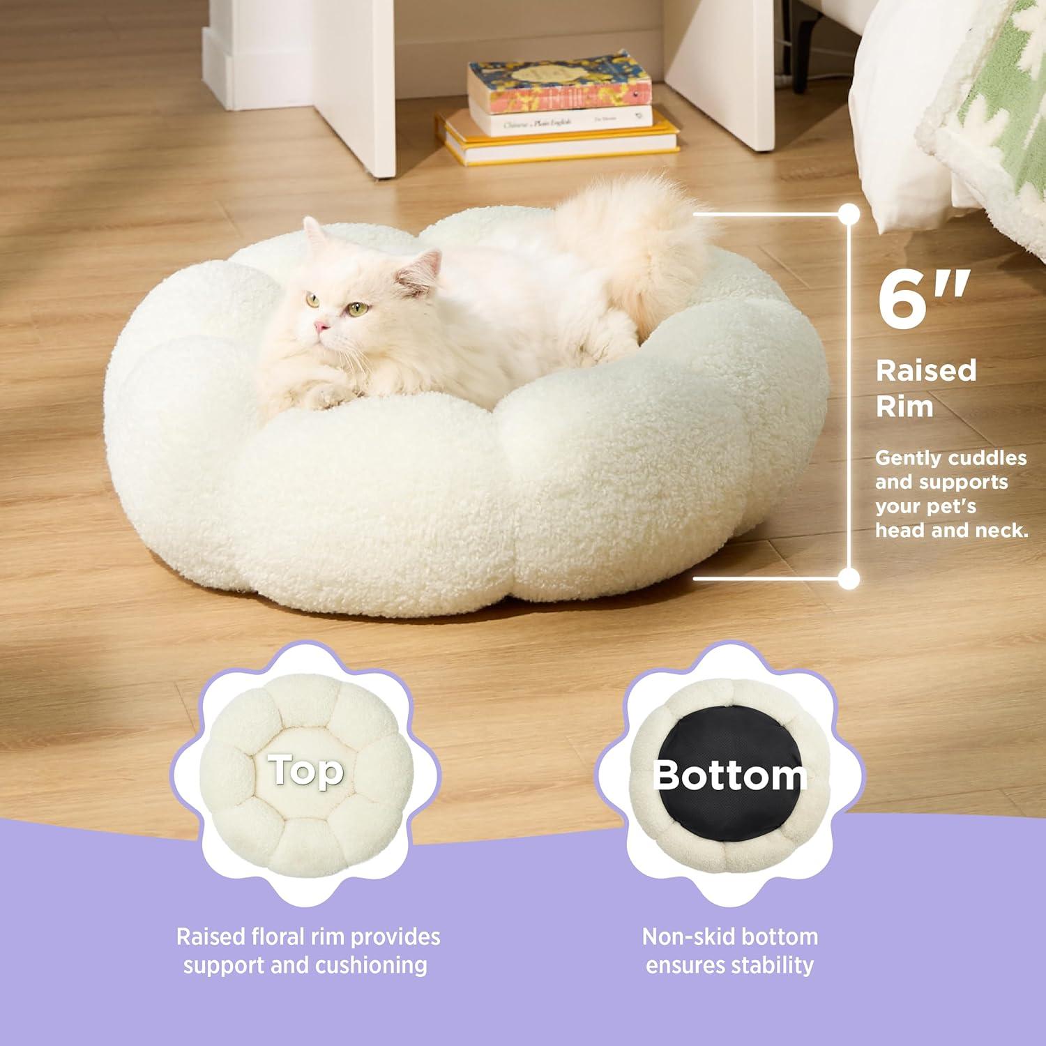 Cama para Gatos y Perros Lesure - Flor Terciopelo Crema