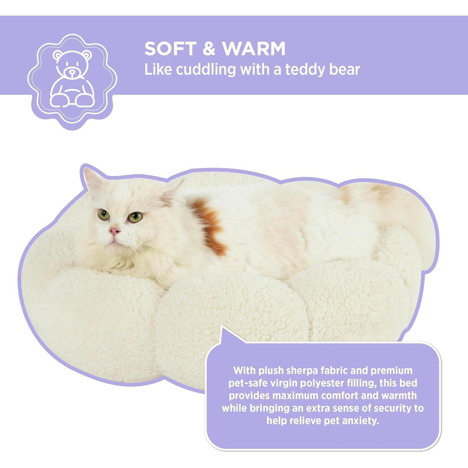 Cama para Gatos y Perros Lesure - Flor Terciopelo Crema