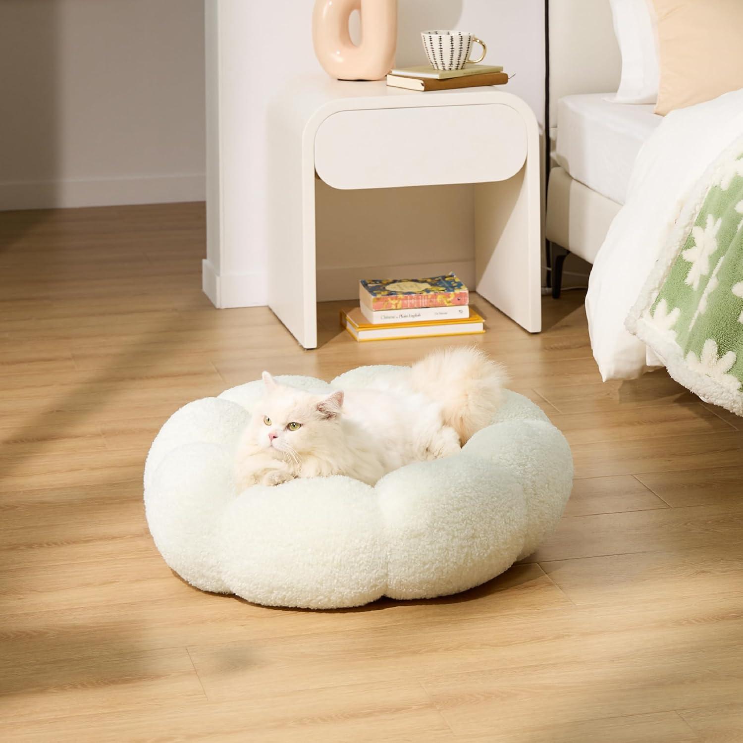 Cama para Gatos y Perros Lesure - Flor Terciopelo Crema