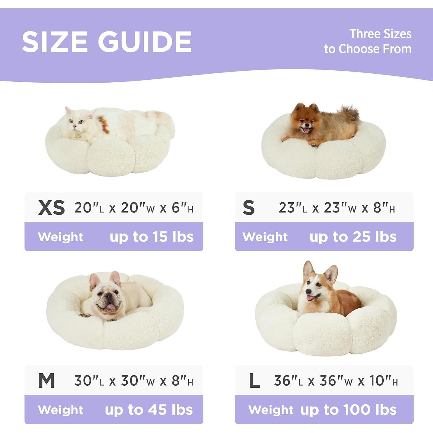 Cama para Gatos y Perros Lesure - Flor Terciopelo Crema