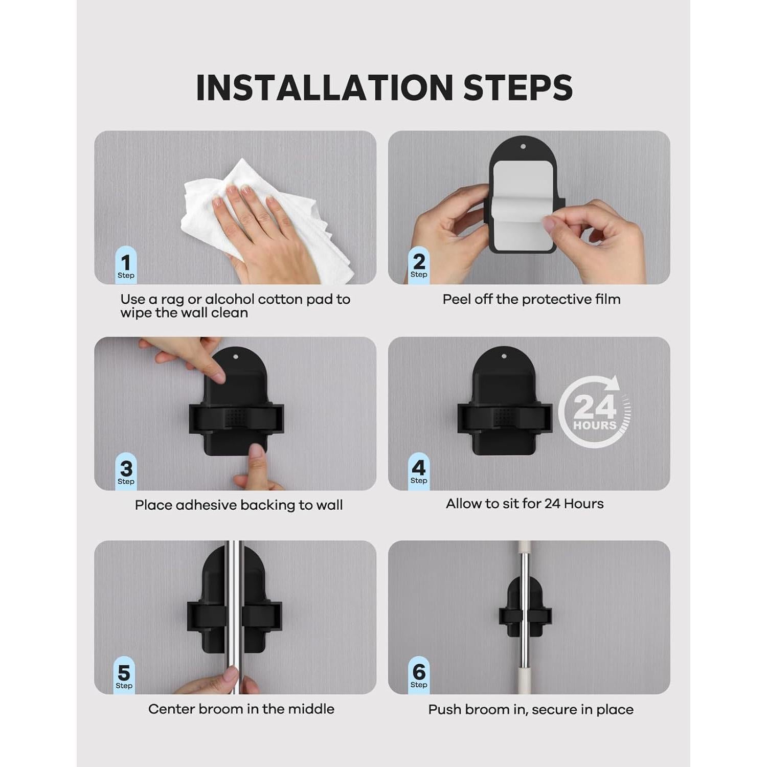 Soporte de Escoba Montaje en Pared MCOMCE Negro 4 Contador